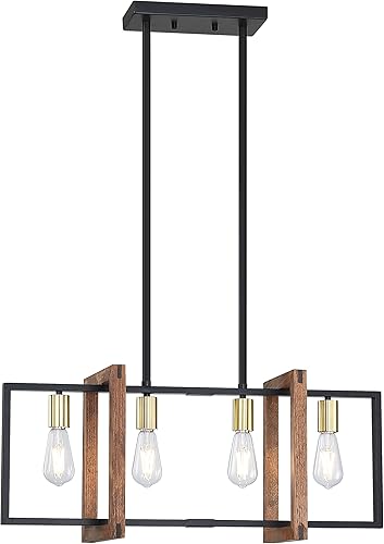 Miniatura 2 de Paquete de 2 lámparas rústicas de 4 lámparas colgantes para isla de cocina y granja, con marco de metal con acabado negro para entrada, comedor,