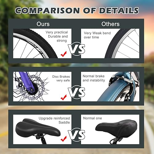 Vista 26 de H&ZT Triciclo para adultos, bicicleta de 3 ruedas, triciclo crucero, con engranaje de 7 velocidades, mango de freno de estacionamiento, escalón