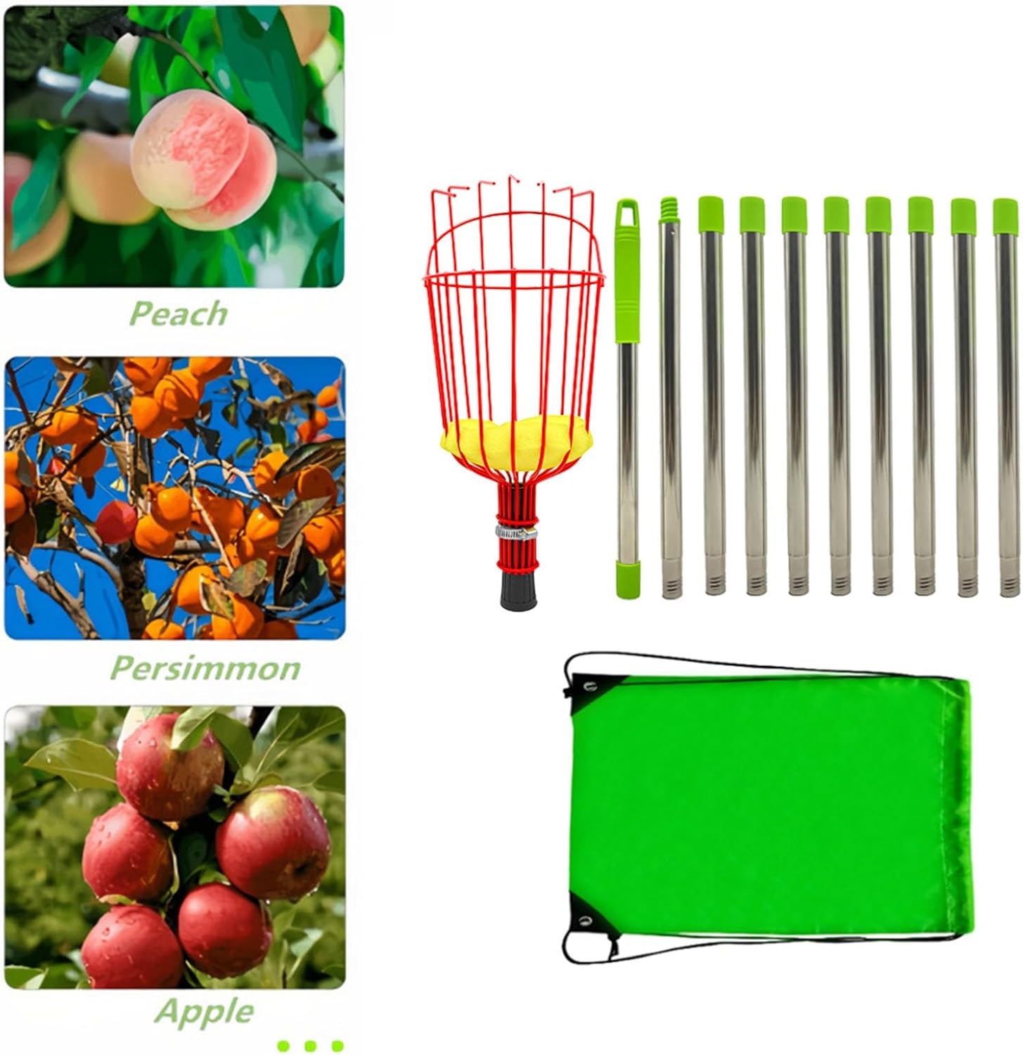 Fruit Picker Basket Adjustable Telescopic Pole Tool Garden Fruit Picking Equipment (4m / 13.12ft)