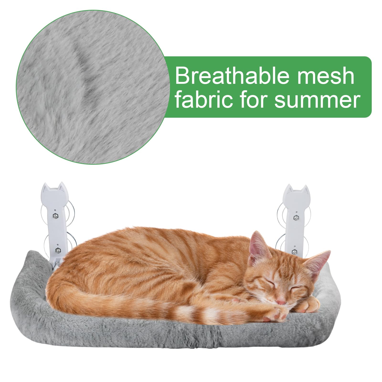 Hamaca para gatos, 60 x 30 cm, plegable con ventosas, cojín de felpa lavable, soporta hasta 25 kg, color gris