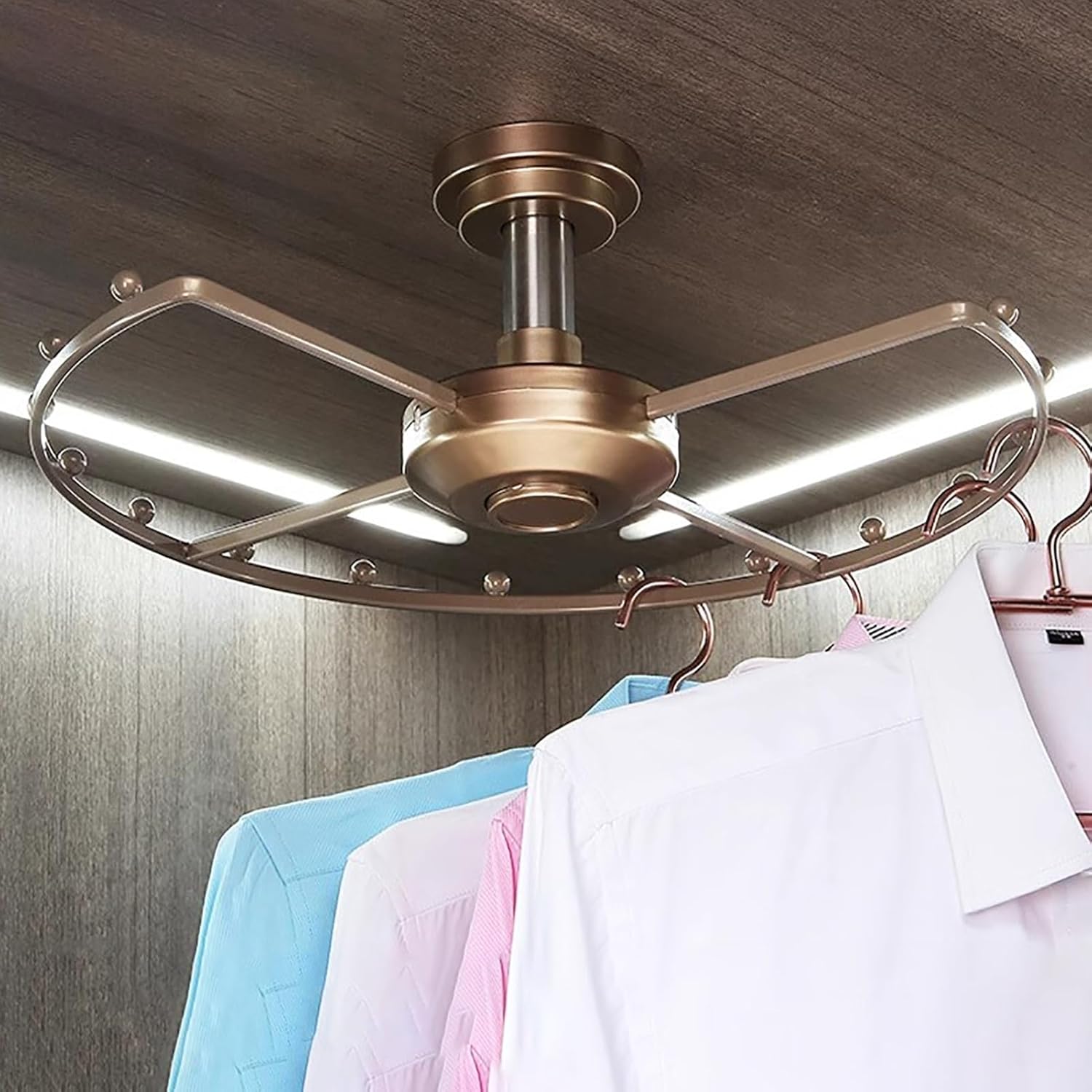 360 Rotating Corner Round Closet Support Rod, Heavy Duty Clothing Brackets for Hanging Clothes, Wardrobe Armoire Storage Organizer Closet Rack(Sliver,Small)