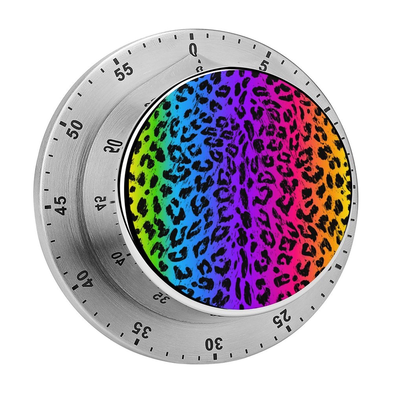 Rainbow Colorful Cheetah Leopard Print Circular Rotating Timer, Suitable for Kitchen and Bedroom