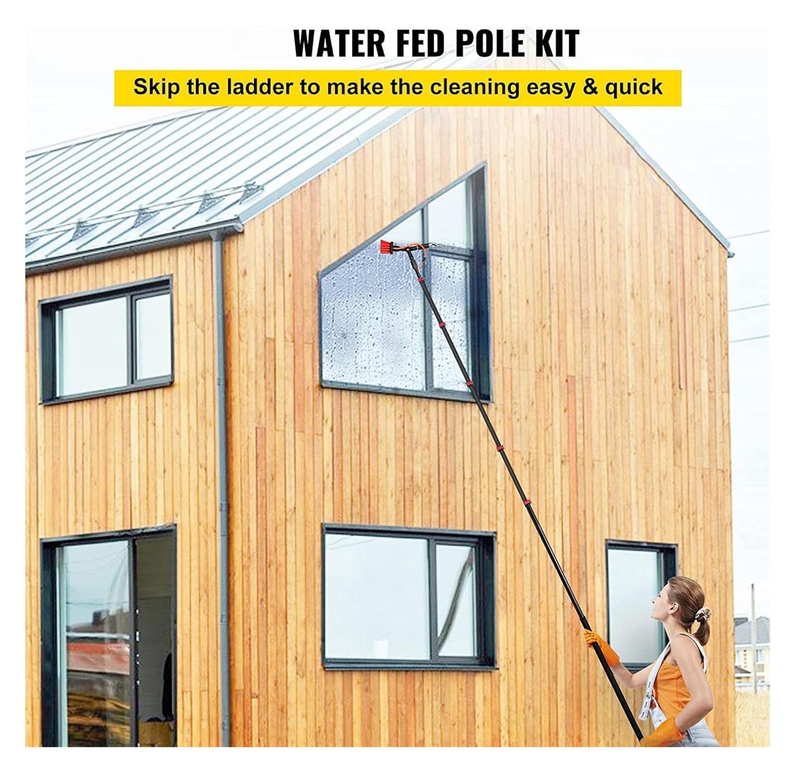 Cepillo telescópico para suministro de agua, cepillo de limpieza de ventanas de cristal de alta montaña, cepillo de paso de agua con extractor, limpieza de flujo de agua (cabeza de cepillo de 55 cm, 9