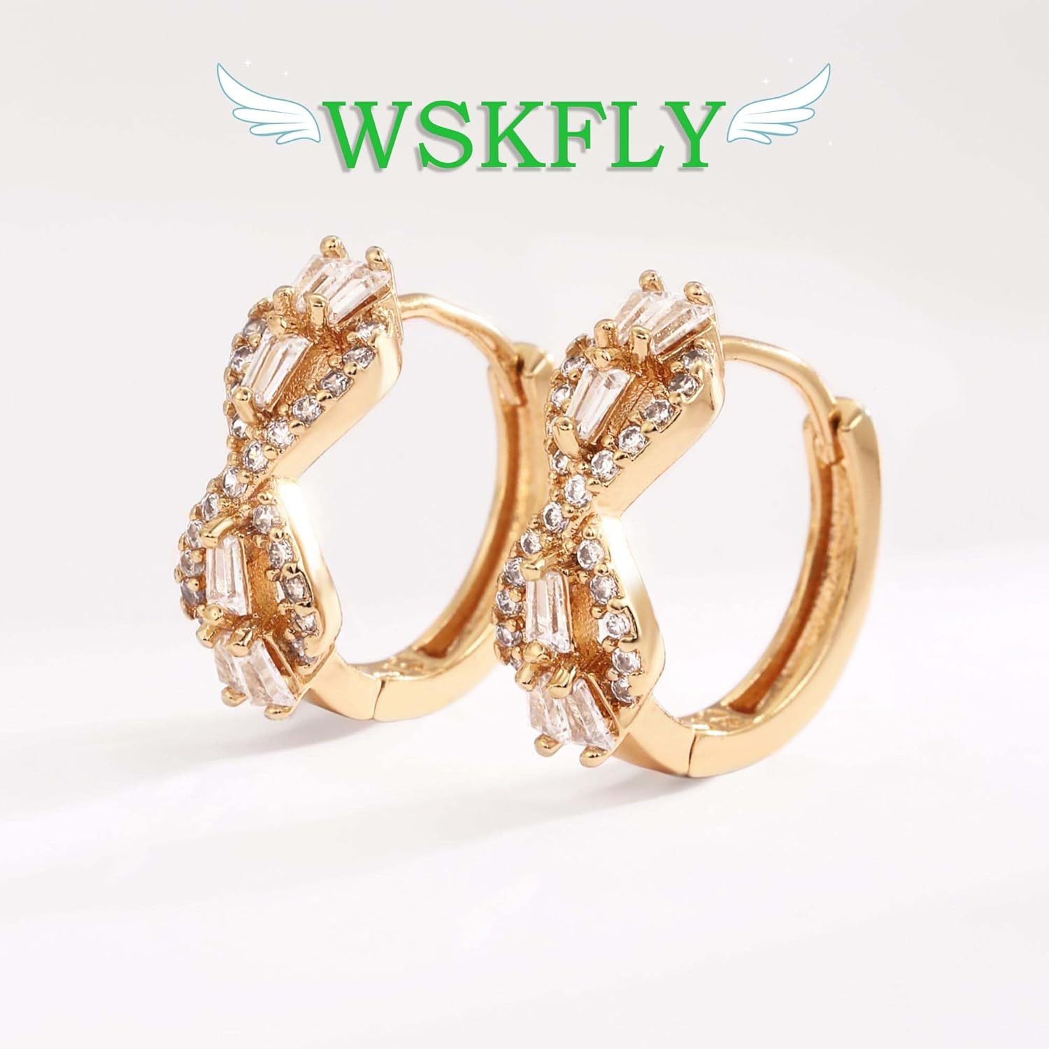 14K Gold Plated Cubic Zirconia Hoop Earrings,Three Row Diamon | Arrows | Double Row of Diamonds Huggie Earrings for Women - Image 5