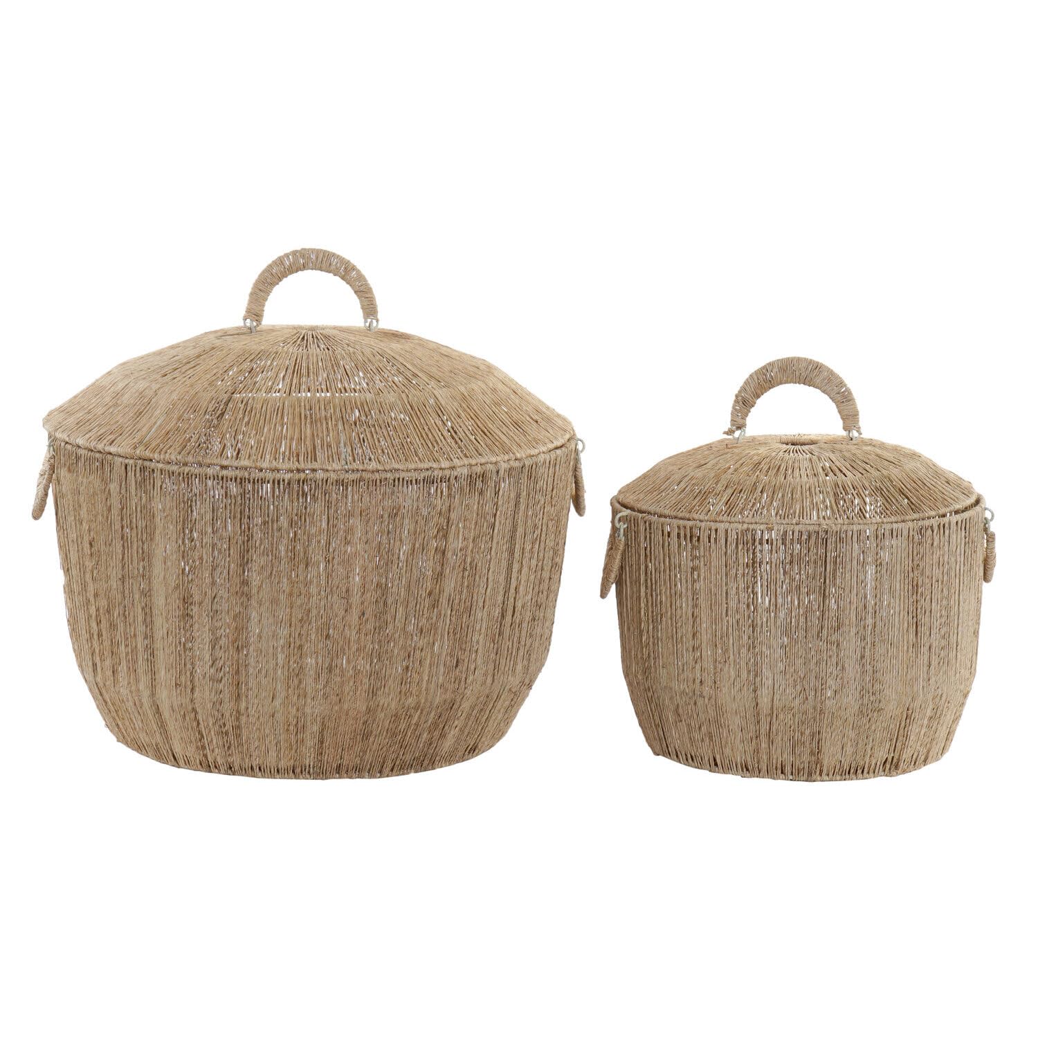 Cesta en yute y metal set de 2 corbeilles de rangement 51x51x48 cm avec couvercle naturel