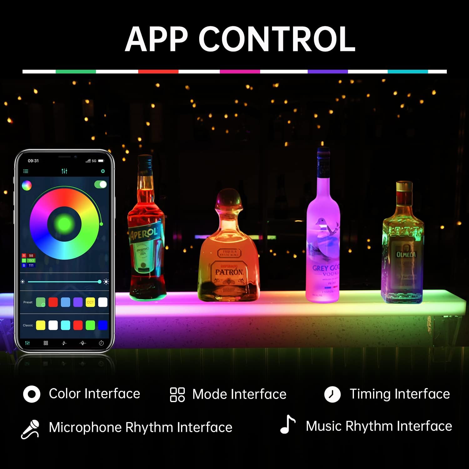 Led Lighted Liquor Bottle Display Shelf Set of 2 with RemoteAPP Control 40 Inch Floating Wall-Mounted Illuminated Marquee Lighting Shelves for Home Commercial Bar