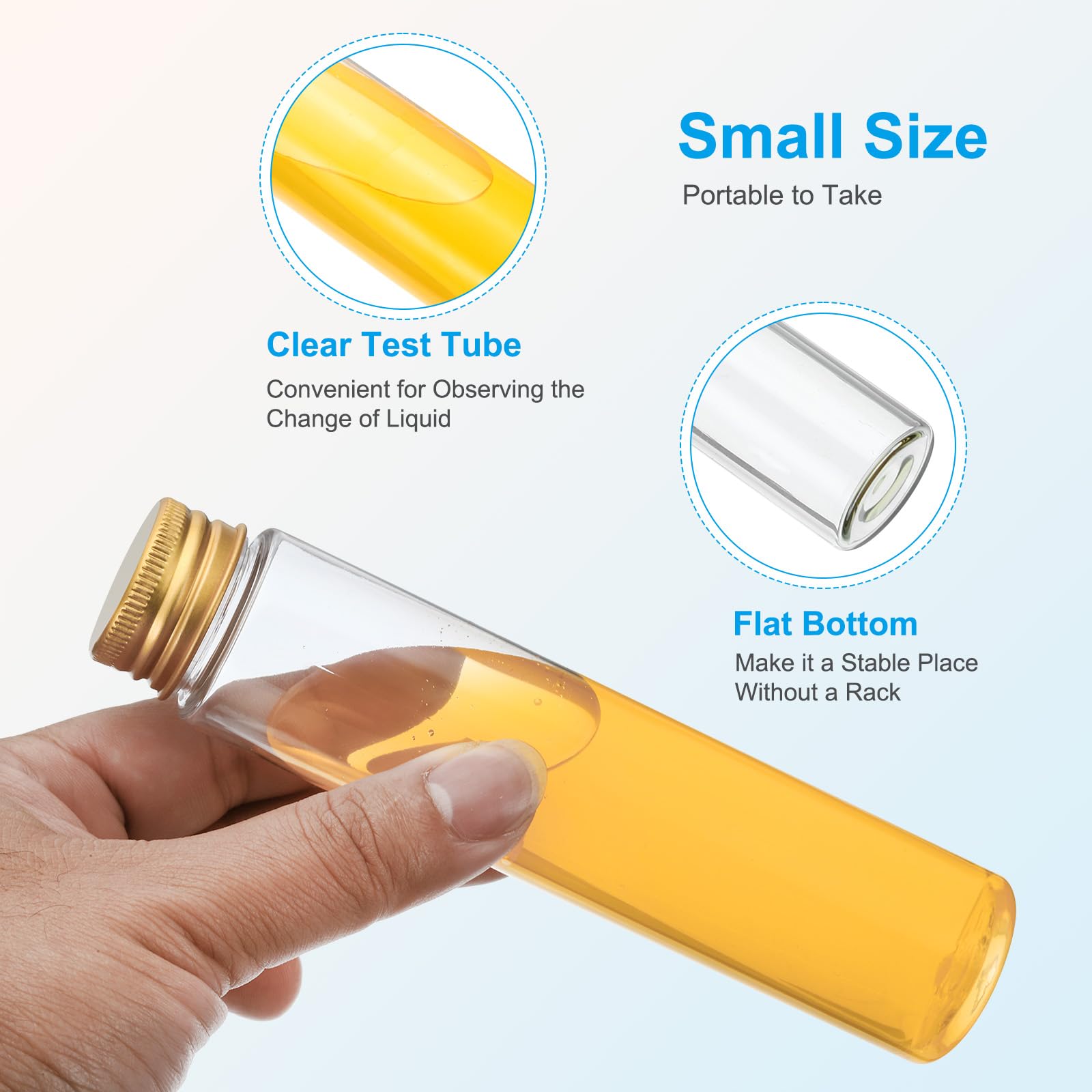 PATIKIL Tubos de Ensayo de 110 ml, 40 Unidades de 5.91x1.34" de Plástico Transparente con Fondo Plano y Tapas para Almacenamiento de Cuentas, Dulces, Sales de Baño, Dorado