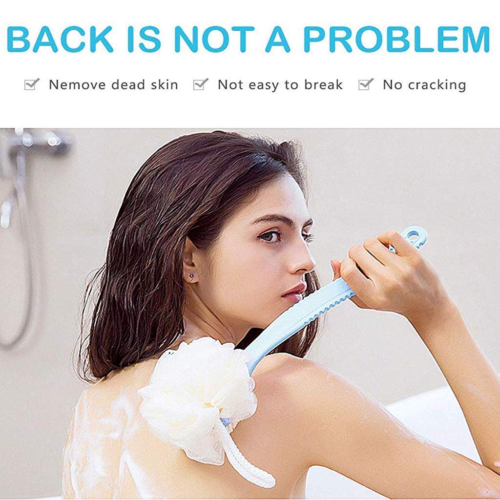 Jemei Back Scrubber Body Brush Loofah Dry Brushing Body Brush with handle for shower with Loofah, Bath Brush Mesh Sponge with Curved Handle for Men and Women, Pink, Blue 4