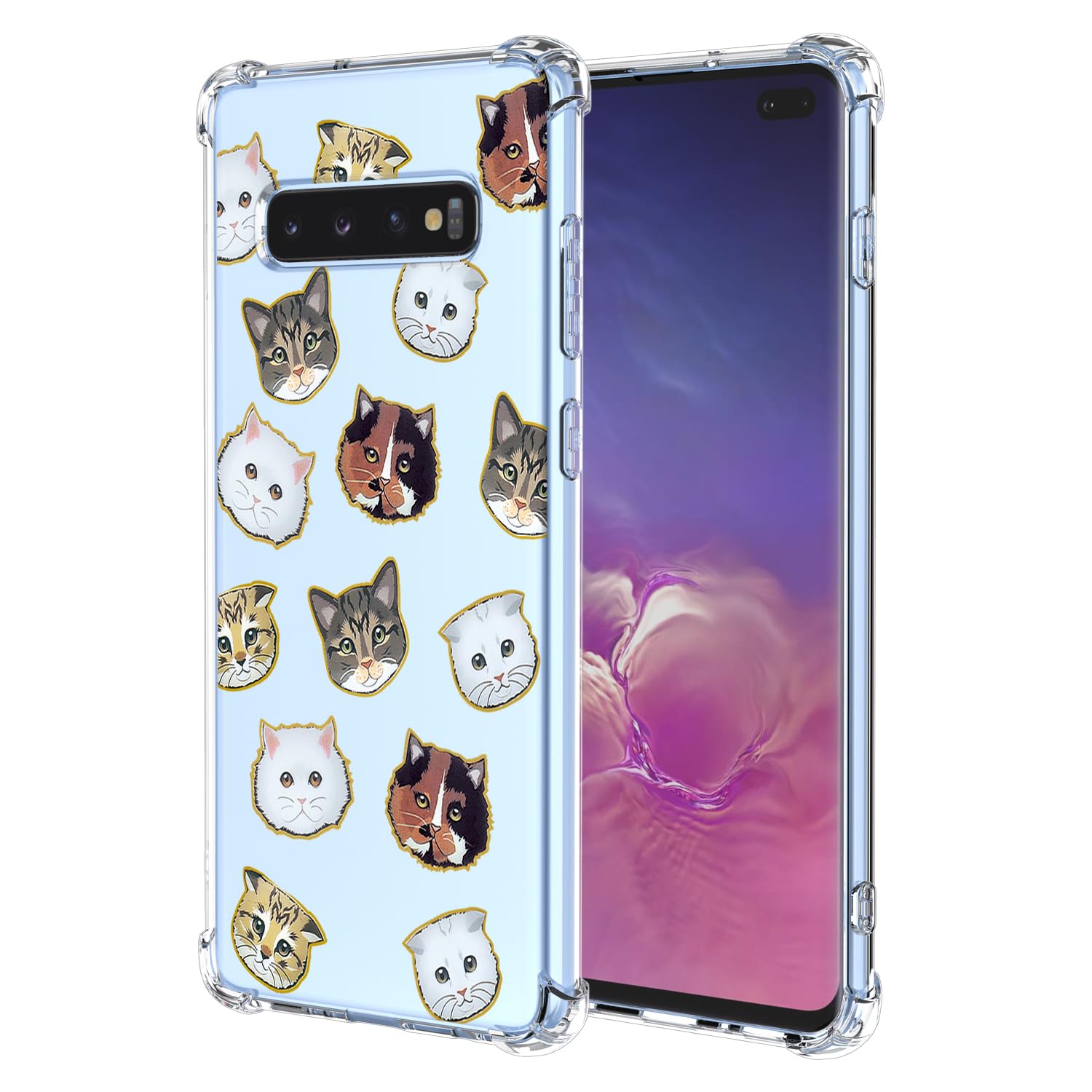 Floral Case for Galaxy S10+ Case,Samsung S10 Plus SM-G975U Case Clear TPU Animal Kitten Slim Cute Cover Transparent Soft Bumper Protective Case for Samsung Galaxy S10+ Cat