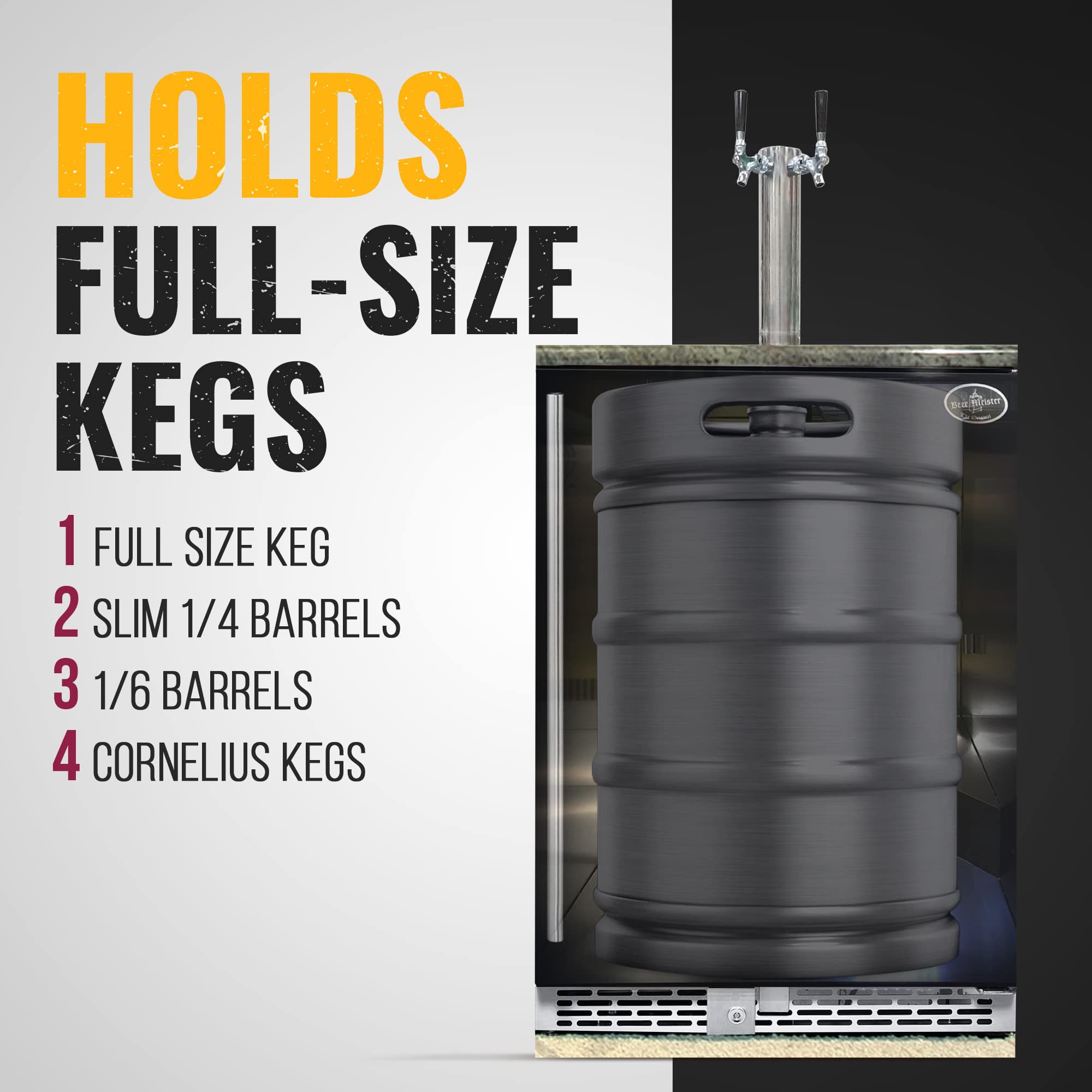 Beer Meister - Beer Kegerator, Draft Beer Dispenser For Home Bar, Beer, Wine, & Bar Soda Dispenser System, Dual Tower w/Black Stainless Door, Built-in Premium Series, 24.88 x 23.88 x 34.38 inches on Fridge.com