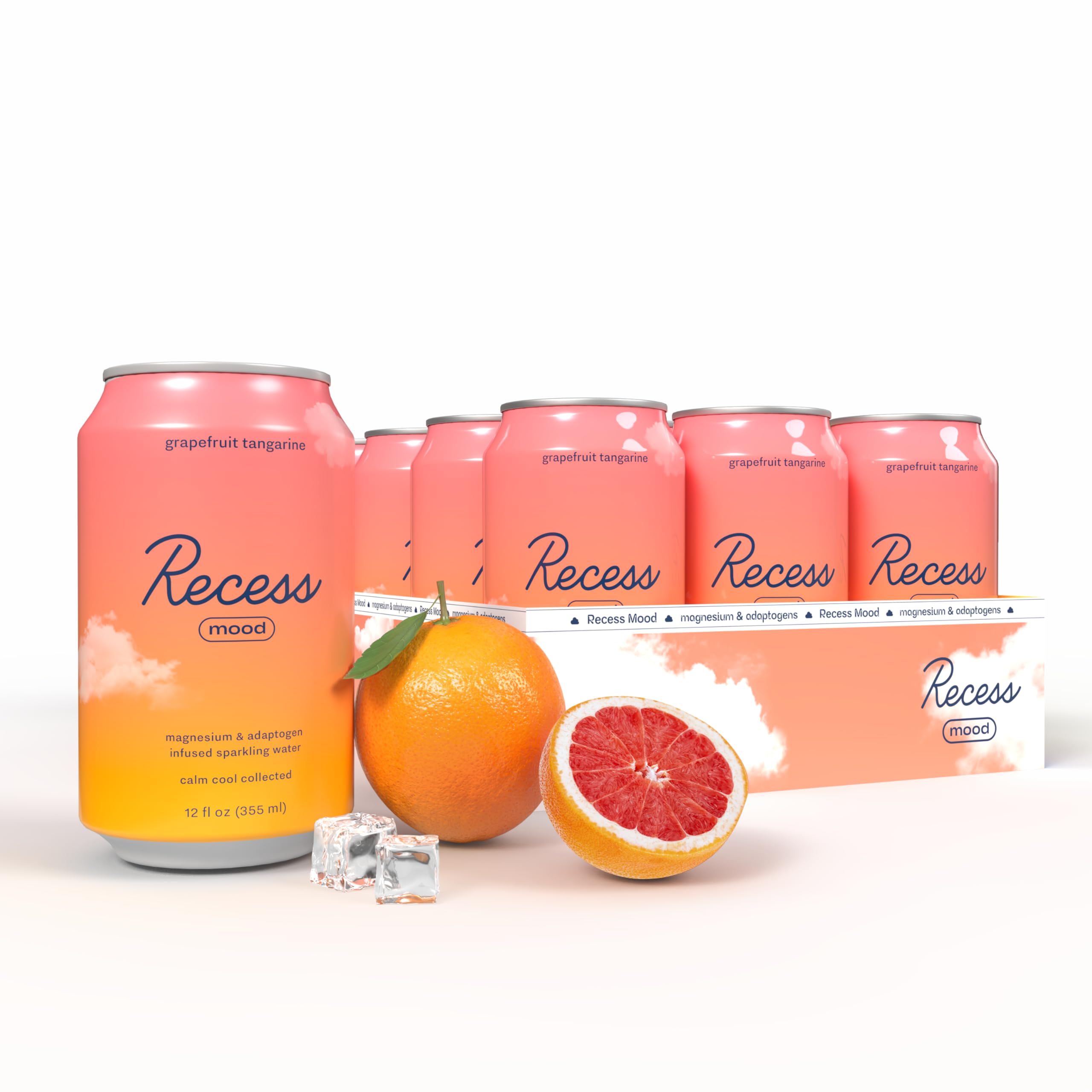 Recess Mood Magnesium & Adaptogen Drink, Relaxation Beverage, 12 ounce (Grapefruit Tangerine, 12 pack)