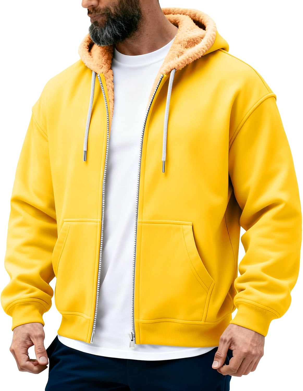 Mens Zip Up Hoodie Sherpa Fleece Lined Big and Tall Hoodies Winter Warm Heavyweight Hooded Sweatshirts with Pockets