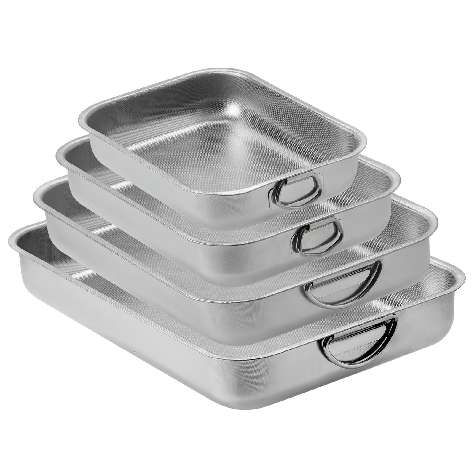 ROSSETTO Backblech Edelstahl Verbessert 4 Stück Rechteckig Auflaufform mit Griffen Ofenblech Kuchenblech Backofen Ofenform für Lasagne Spülmaschinenfest Wabenartige Textur