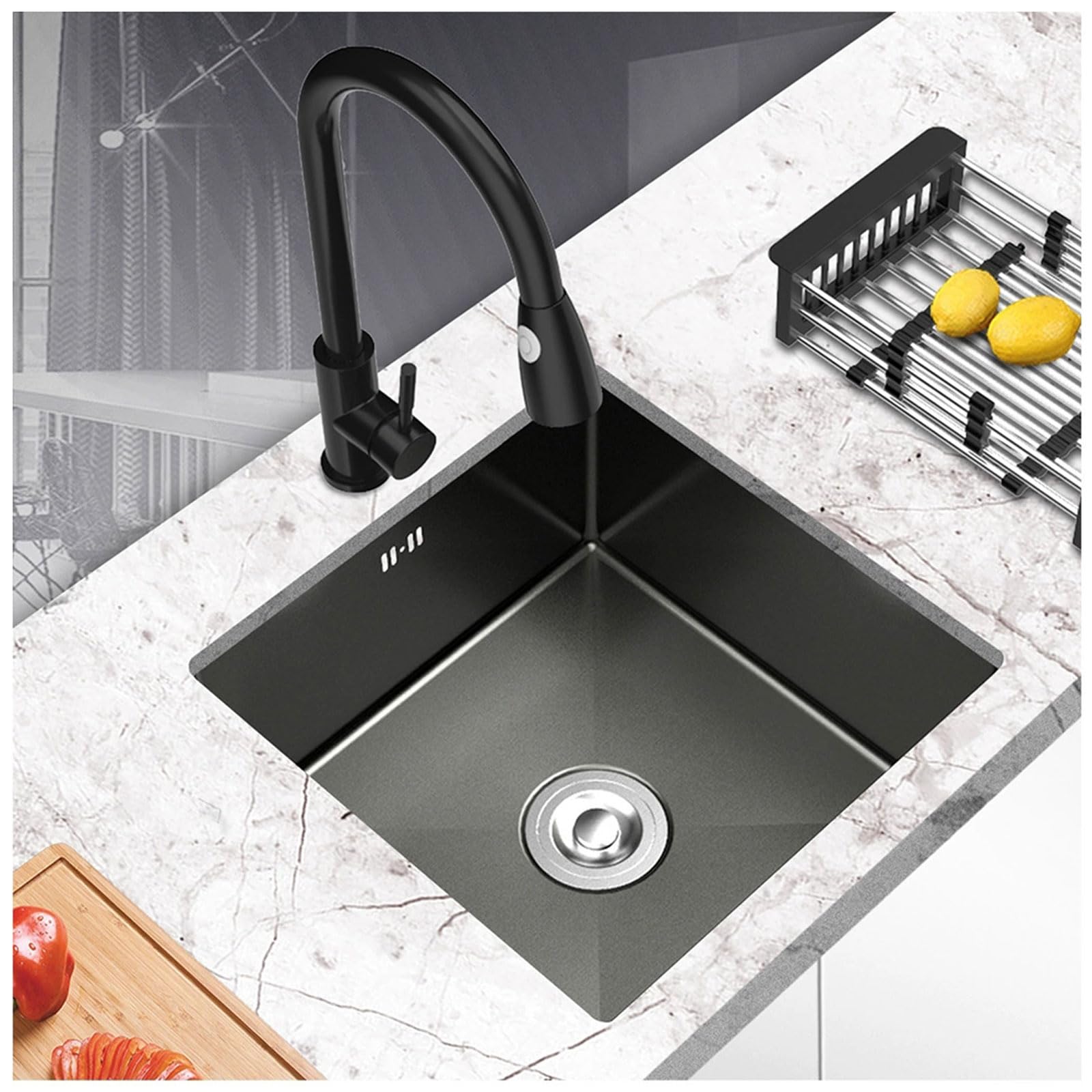 WBJGUOD Kitchen Sinks Undermount, Stainless Steel Kitchens Top Mount Black and Taps Premium Dishpan for Sink, Easy Drain Noise Reduction