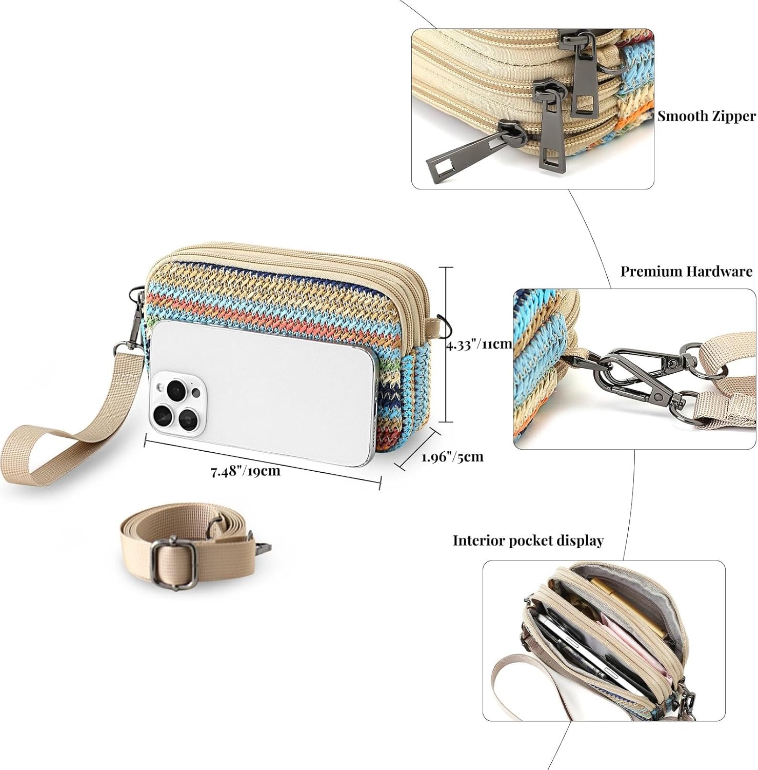 Small Wristlet Wallet for Women, 3-Zip RFID Crossbody Phone Purse - Image 4