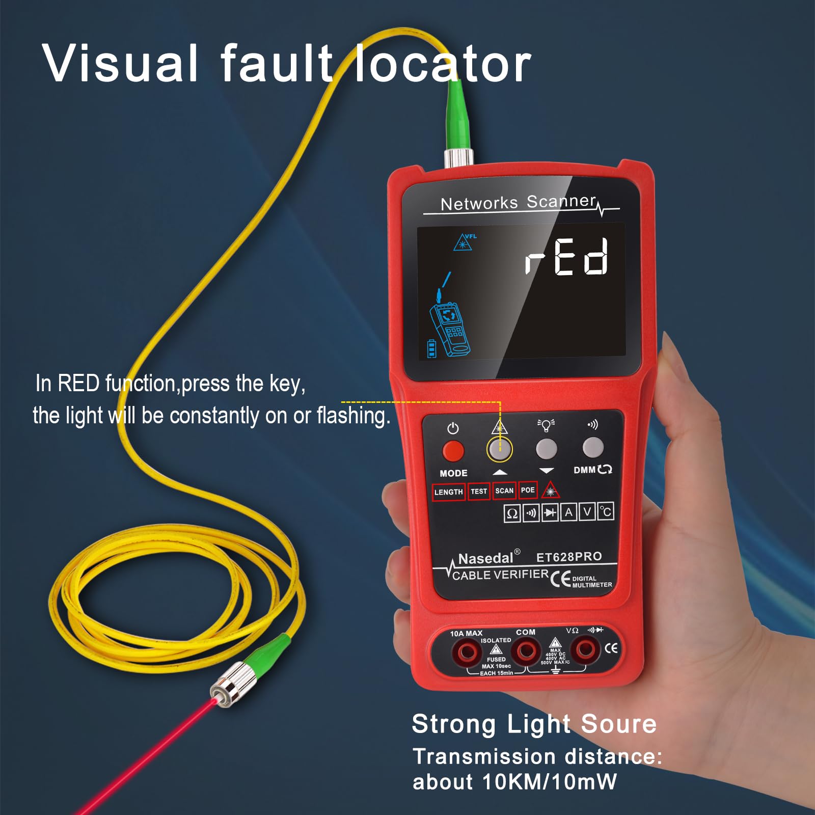 Network Cable Tester Wire Tracker Tone Generator Ethernet Tester Multímetro VFL 3 en 1 RJ45 CAT5 CAT6 CAT7 CAT8 RJ11 Tone BNC Tester PoE Test Cable Length Cable