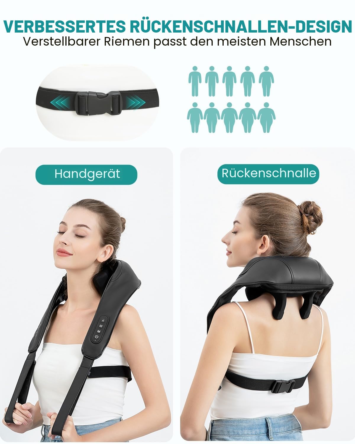 Nekteck Nackenmassagegeräte kabellos, Schultermassagegerät mit Wärme, 6D Tiefengewebe Shiatsu Elektrische Rückenmassagegeräte für Muskelschmerzen für Zuhause, Büro und Auto, Schwarz
