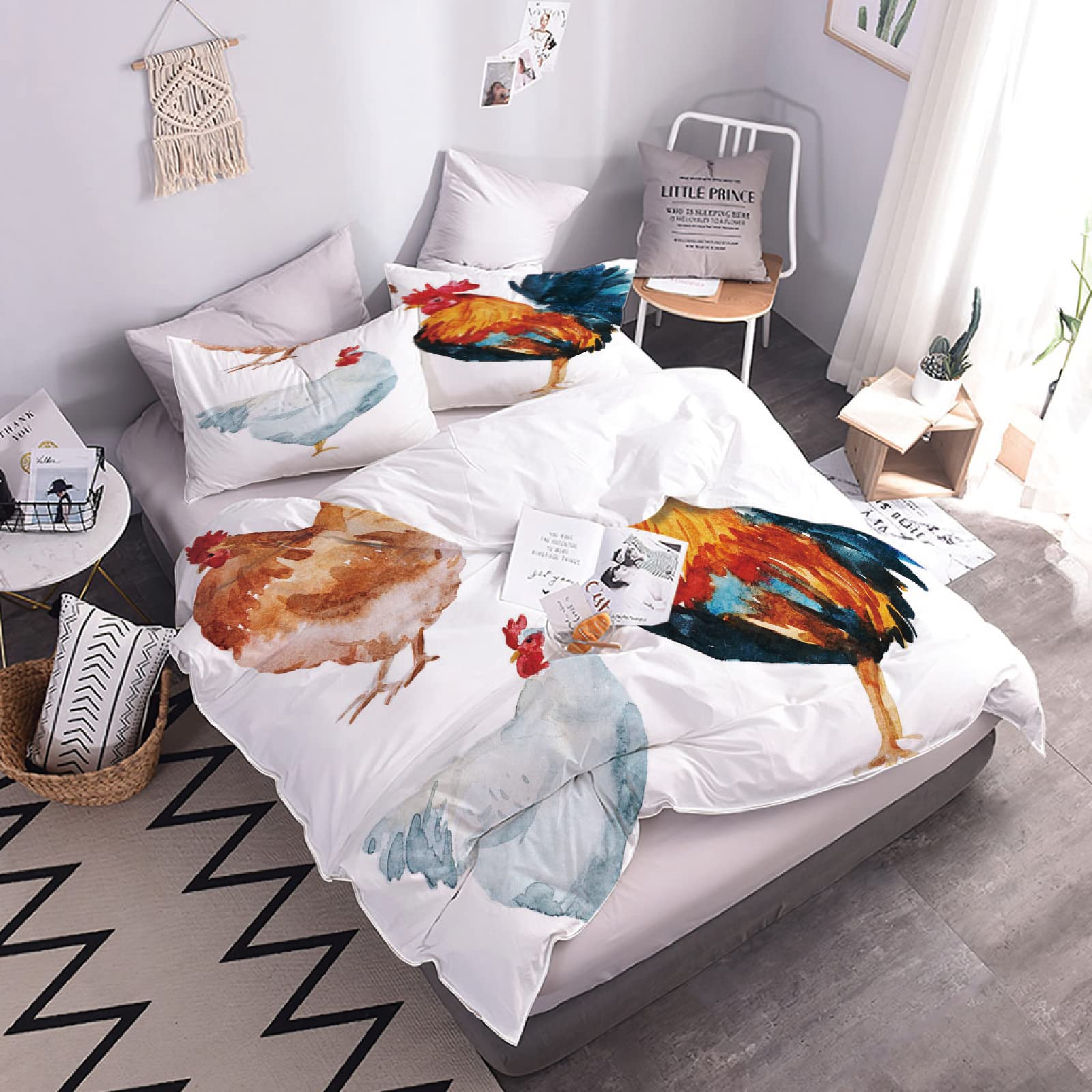 Set Copripiumino Matrimoniale 240x220 Cm | Stampa Gallo Boemo In 3D, Microfibra Morbida Con 2 Federe