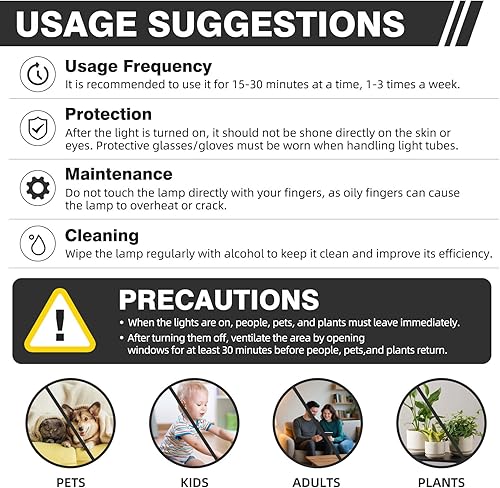 Miniatura 7 de COOSPIDER Lámpara de luz UVC de 6 W, lámpara desinfectante de 253.7 nm con cable de interruptor de encendidoapagado de 5 pies y enchufe, bombilla de