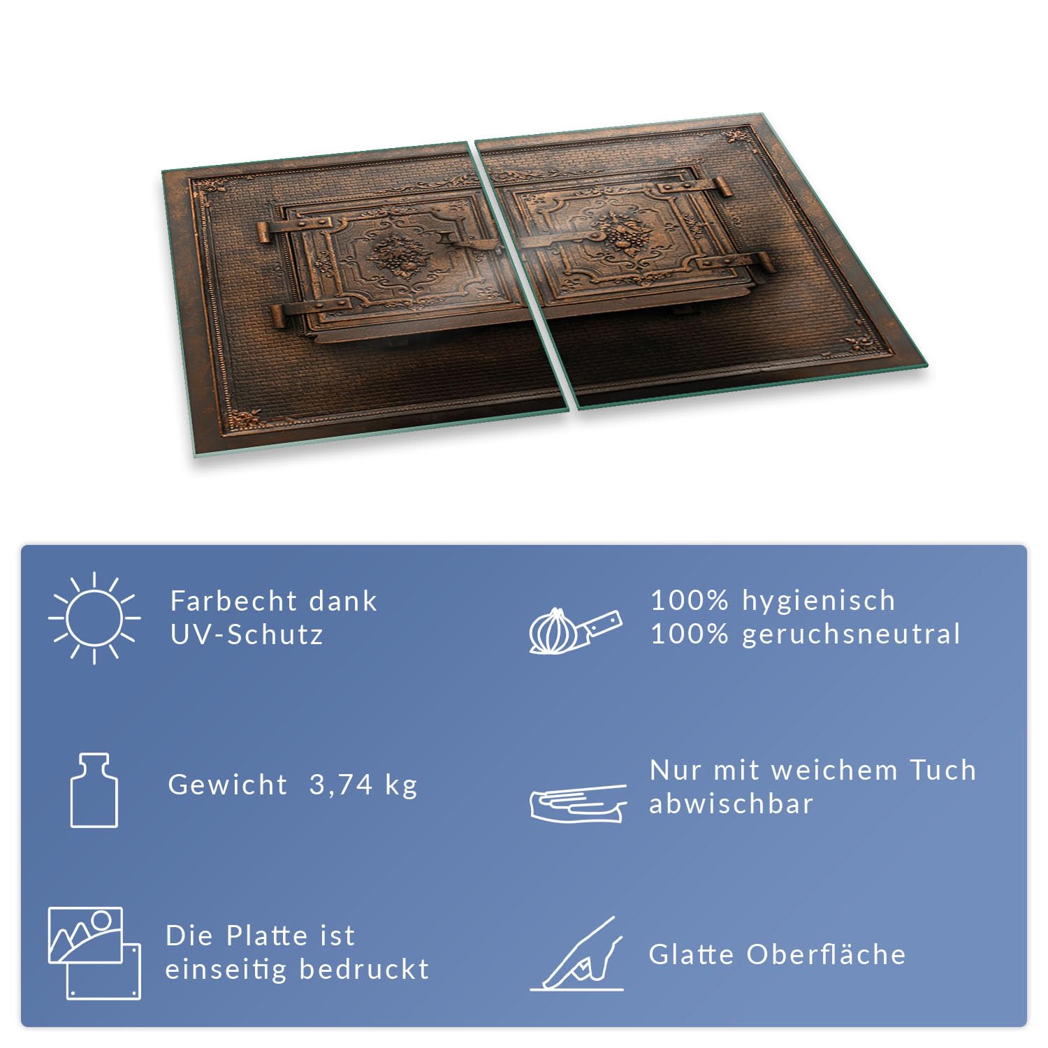 Herdabdeckplatte Abdeckung Ceranfeld Abdeckplatte Schneidebrett 2-Teilig 80x52 Textur Braun Spritzschutz Glasplatte Ceranfeldabdeckung Schutz Herdschutz Sicherheitsglas Glasschneidebrett 2x40x52