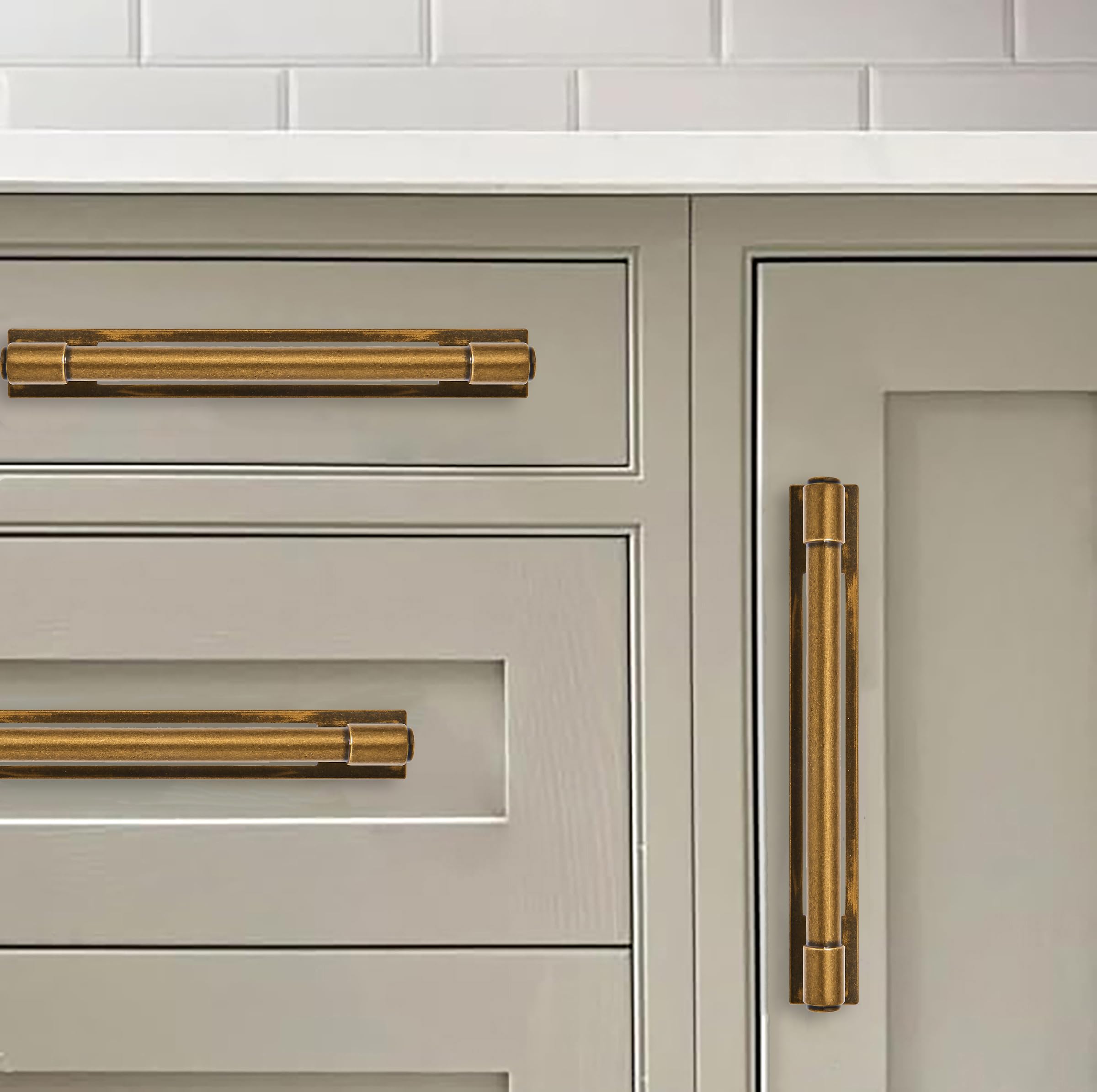 KHTUMEWARE-259 Antique Brass Cabinet Pulls CTC 3 in (76 mm) 5-Pack in Antique Brass — KHTUMEWARE