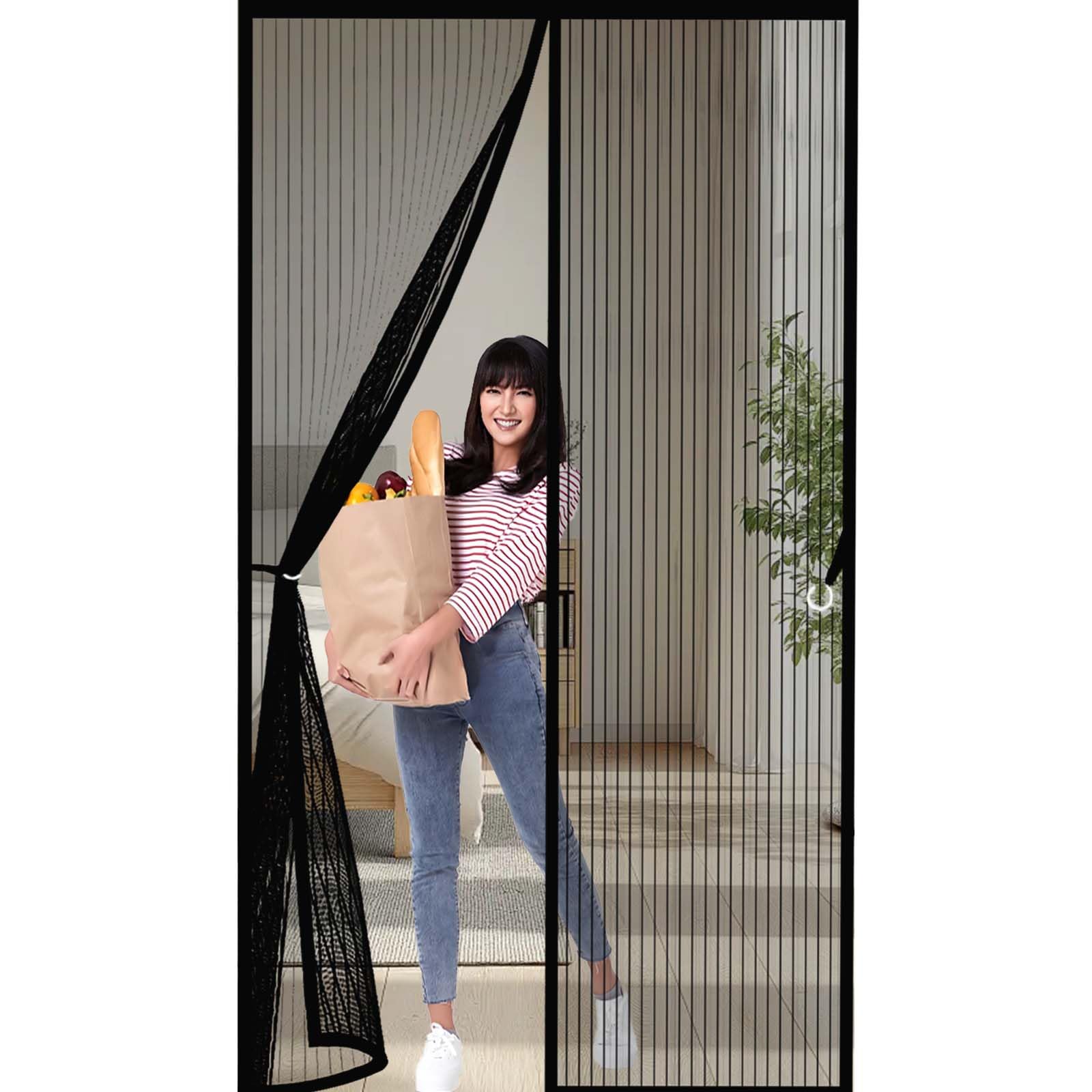 Feijdon Black Fly Nets 100X210cm(Widthxhigh) Durable, Keeps Bugs Out, Kid And Pet Friendly Magnet Fly Screen Door Insect Protection Hundreds Of Sizes, Lets Fresh Air In,