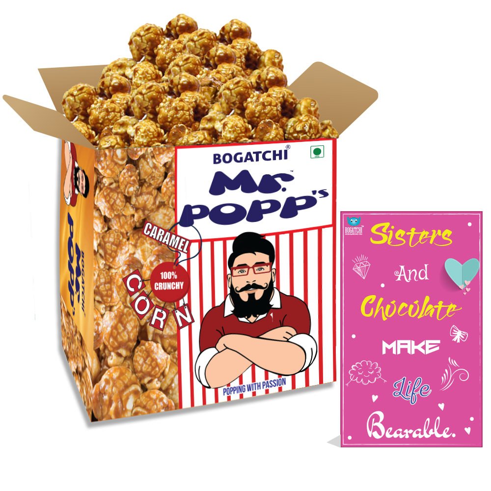 BOGATCHI Mr.POPP's Caramel Popcorn, 100% Crunchy Mushroom Popped Kernels, Handcrafted Gourmet Popcorn, Best Rakhi Gift , 375g + Free Happy Rakhi Greeting Card-picture-27