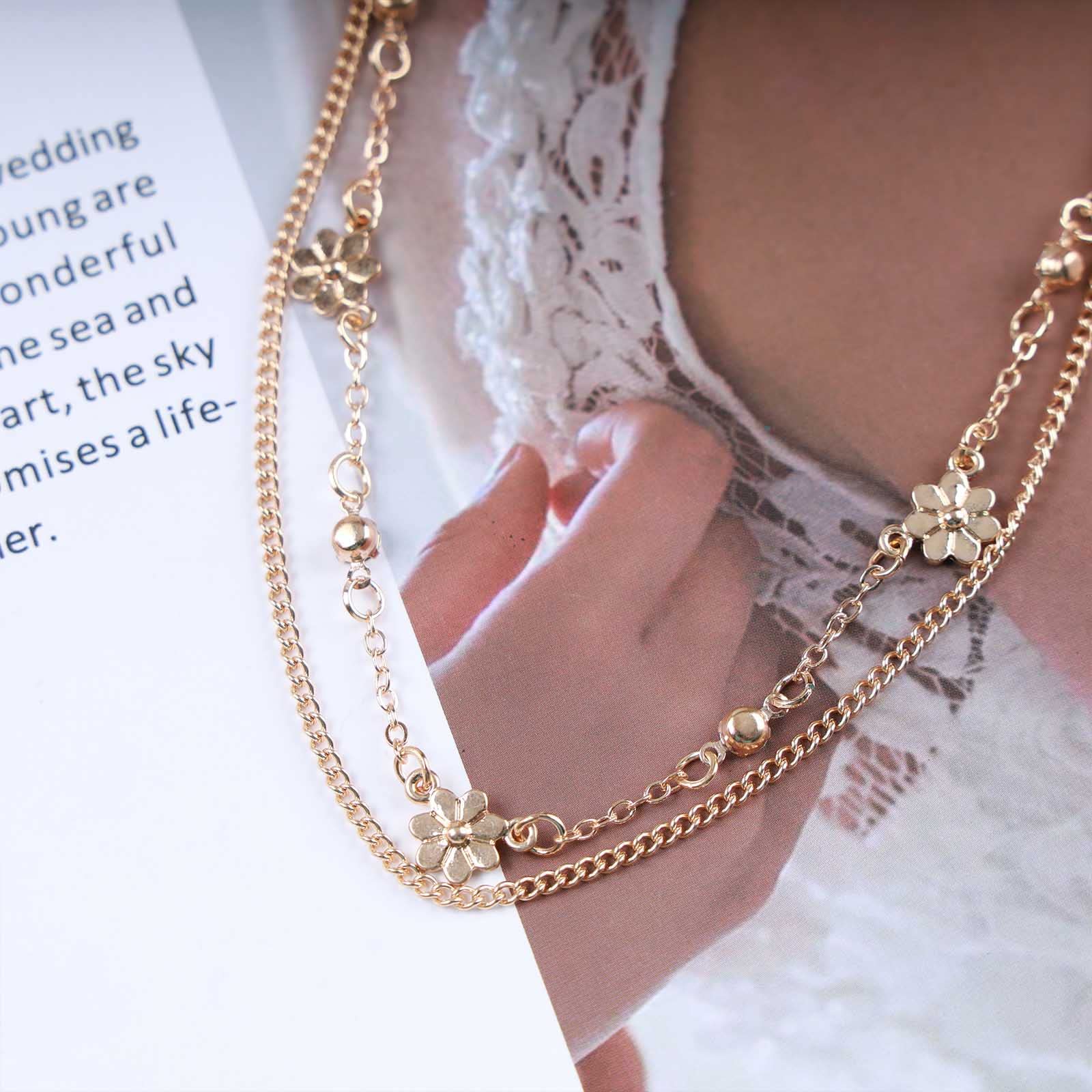 Aneneiceera Boho Stratificato Cavigliera Bracciale Fiore Oro Piccolo Strass Satellite Catena Flora Ciondolo Caviglia Catena O Graffetta Catena Cavigliera Spiaggia Fiore Catena Piede Per Le Donne