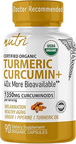 Nutri Suplemento orgánico de cúrcuma de 1425 mg 40 veces más biodisponible 95% curcuminoides Curcumina de cúrcuma con pimienta negra, jengibre y