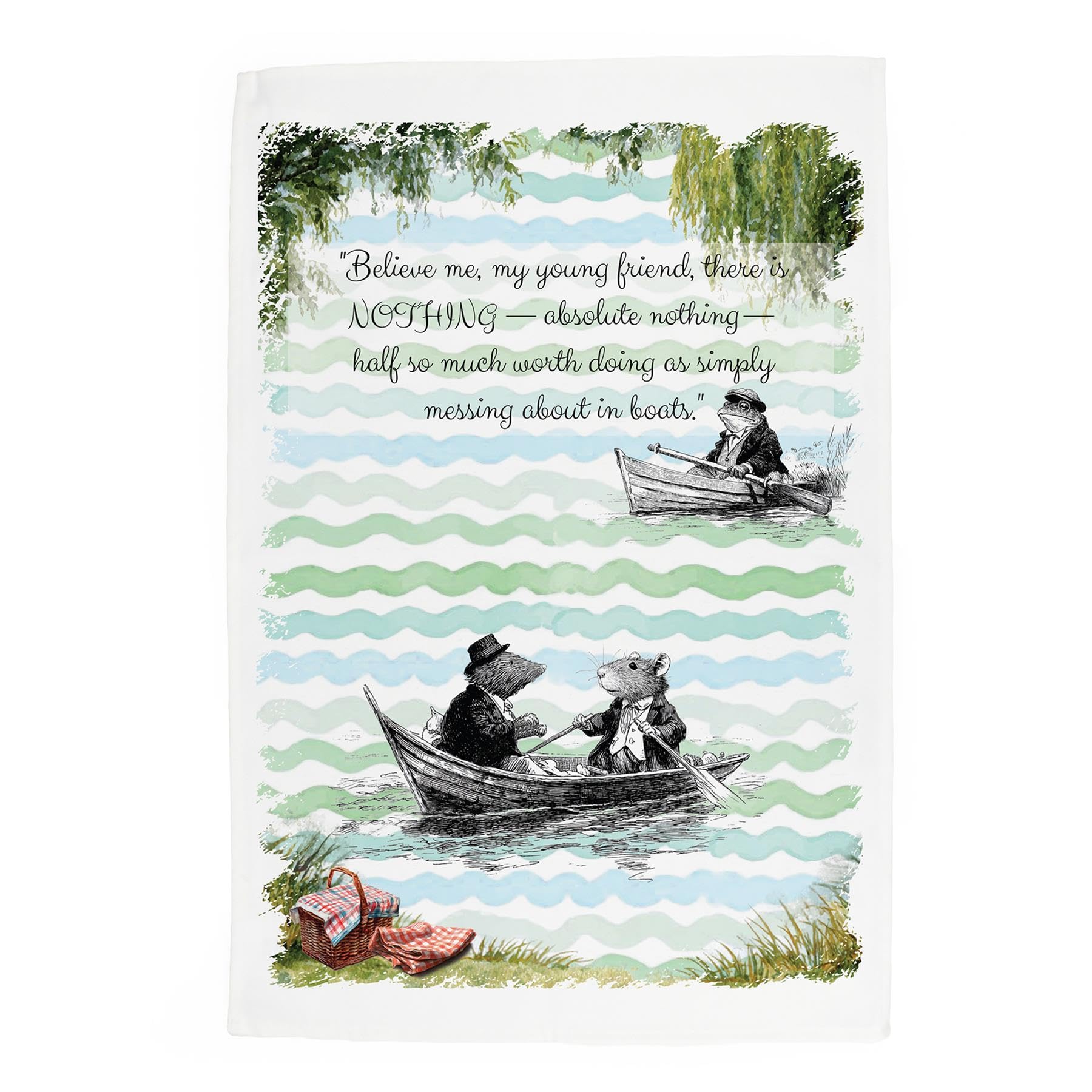 Purely Home The Wind In The Willows River Scene Tea Towel - Storybook Inspired Large Cotton Kitchen Dish Towel/Drying Cloth 67cm x 45cm