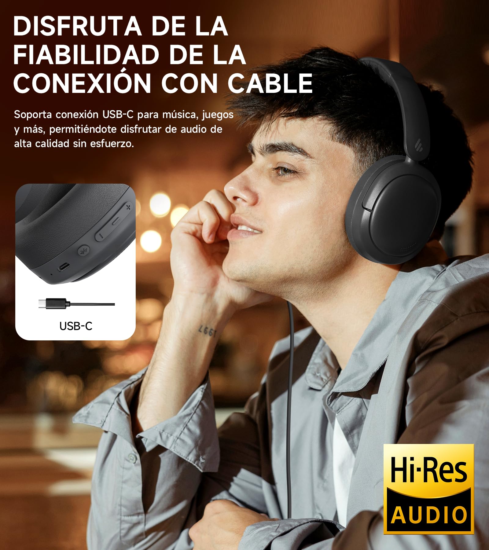 Edifier W800BT Pro Auriculares con Cancelación Activa del Ruido Híbridos, Bluetooth 5.4, Audio Hi-Res, Reducción del Ruido de Las Llamadas AI, 45 Horas de Autonomía, Carga Rápida, Plegable - Negro