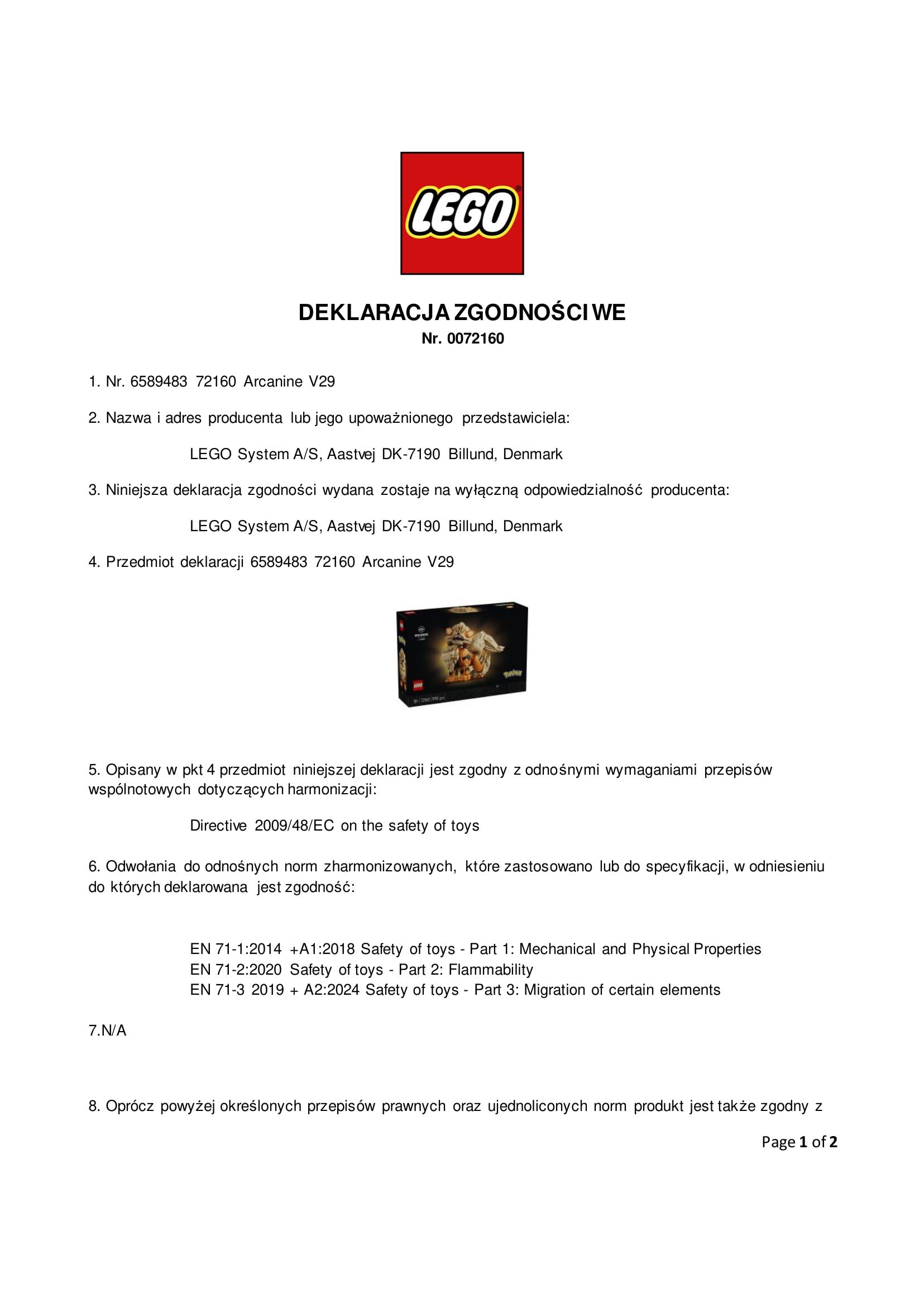 LEGO Pokémon Arcanine 72160 | Kolekcjonerska figurka Pokémona, duży zestaw klocków dla dorosłych, prezent dla fana gry, dekoracja, 1190 elementów