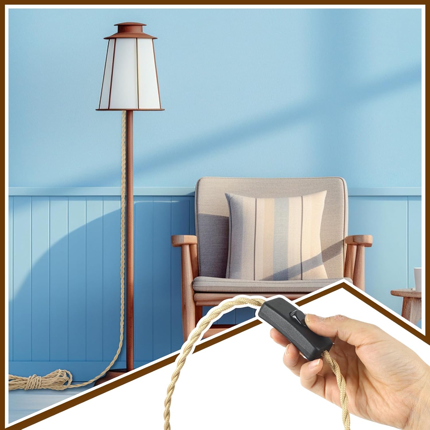 Twisted Cloth Covered Lamp Cord with Switch and Plug, 18AWG Fabric Electrical Cord Plug in Pendant Light Cord Lamp Twisted Wire Lamp Cord Replacement Stripped Ends Ready for Wiring (25 ft) image 4 of 8 B0DLZXMFXD