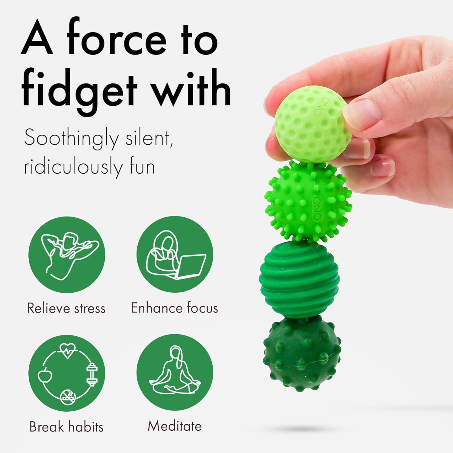 ONO Signets – Silicone Magnetic Balls with Textured Dimples, Bumps, and Waves | Fun to Play with Fidget Toy for Adults | Help Relieve Stress, Anxiety, Tension (Emerald, Set of 8)
