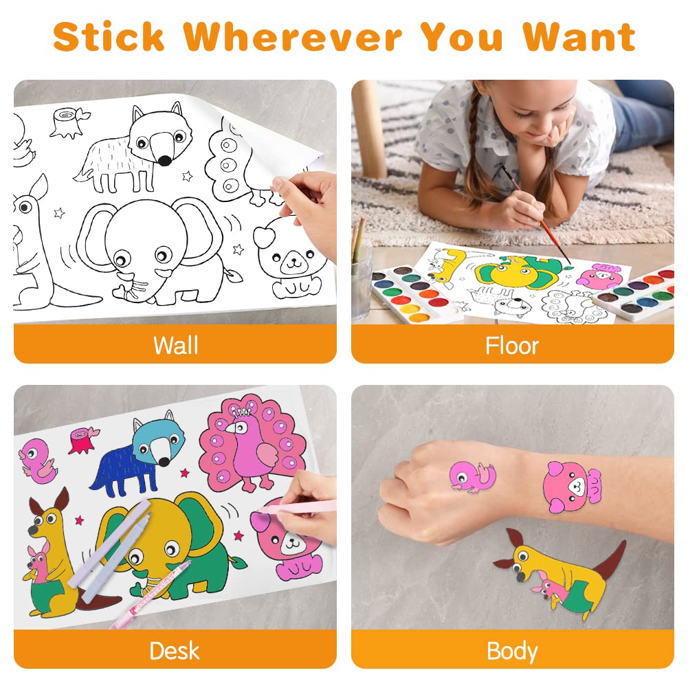 UKOFEW Malrolle Für Kinder 30x300 Cm – Tierwelt-Motive, Abreißbar, Mit Rückseitigem Klebestreifen