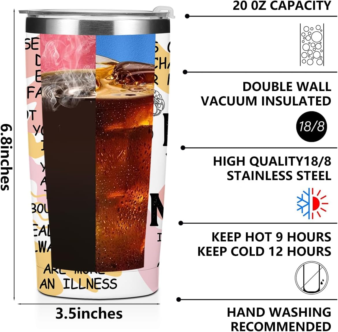 Mental Health 20 oz Tumbler Travel Cup, Positive Quotes Mental Health Gifts Coffee Tumbler with Lid Insulated Tumblers, Coffee Cups for Cold Hot Drinks Therapist Gifts for Mom Besties Women - Image 2