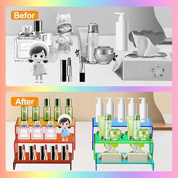 6 PCs Risers Display Stands 3 Tiers Desktop Acrylic Shelves Cake Pop Holder Products Display Stand for Collectibles Shoes Jewels (Mix Colors)