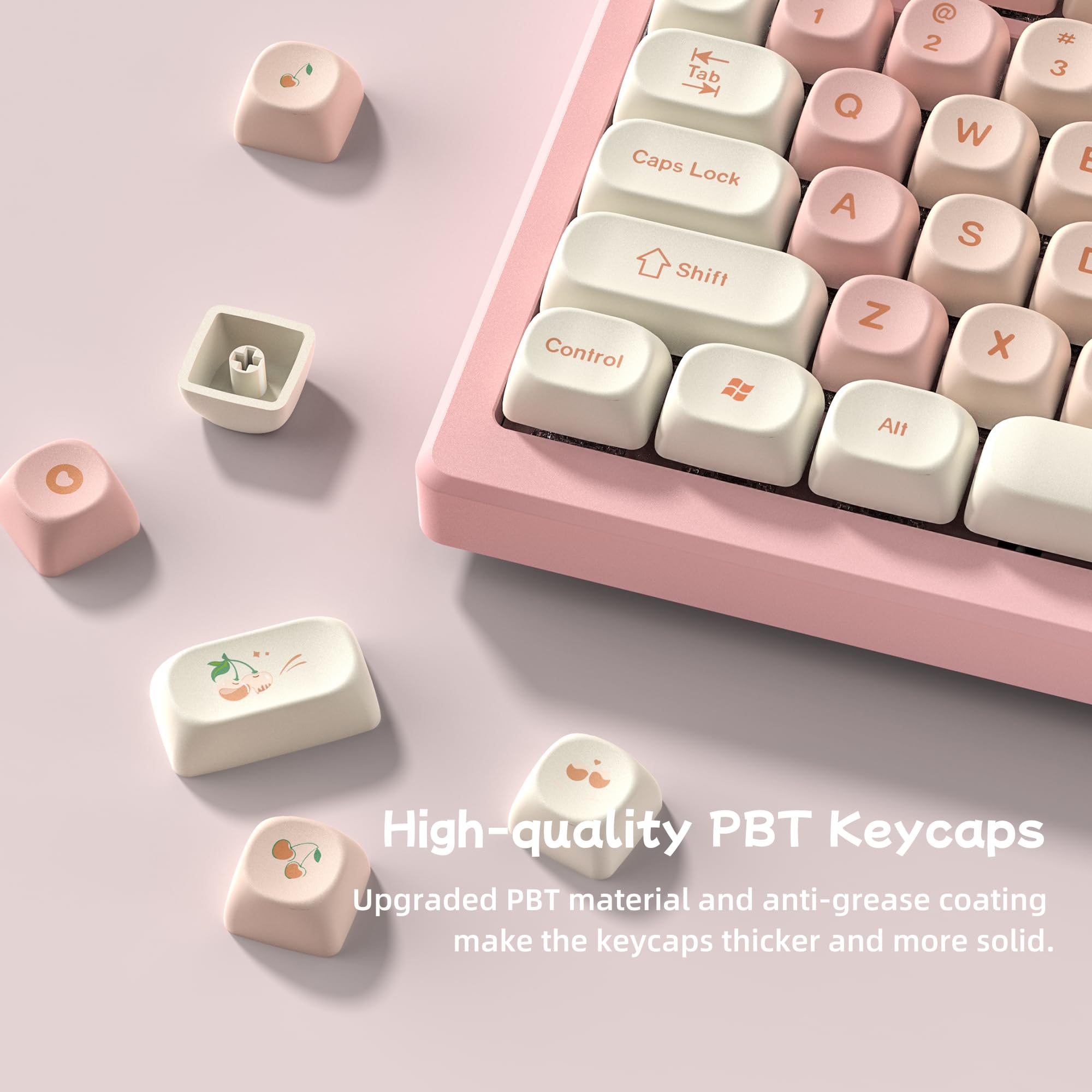 MOA Keycaps PBT Dye-Sublimation, 143 Tasti Set di Keycaps Personalizzati ANSI/ISO per Tastiera 61/64/68/84/87/100/104/108 Cherry MX Mechanical Keyboard, Rosa
