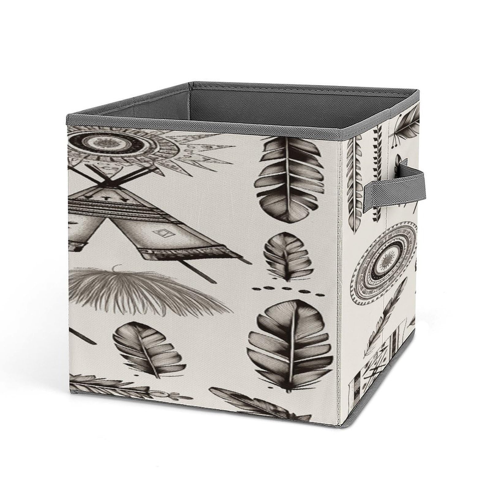 Fodpand Style Feather Head Band Teepee Tent Storage Cubes Foldable Decorative Fabric, Storage Bins Baskets With Handles, Closet Organizers And Storage For Home, Office,Closet, Clothes