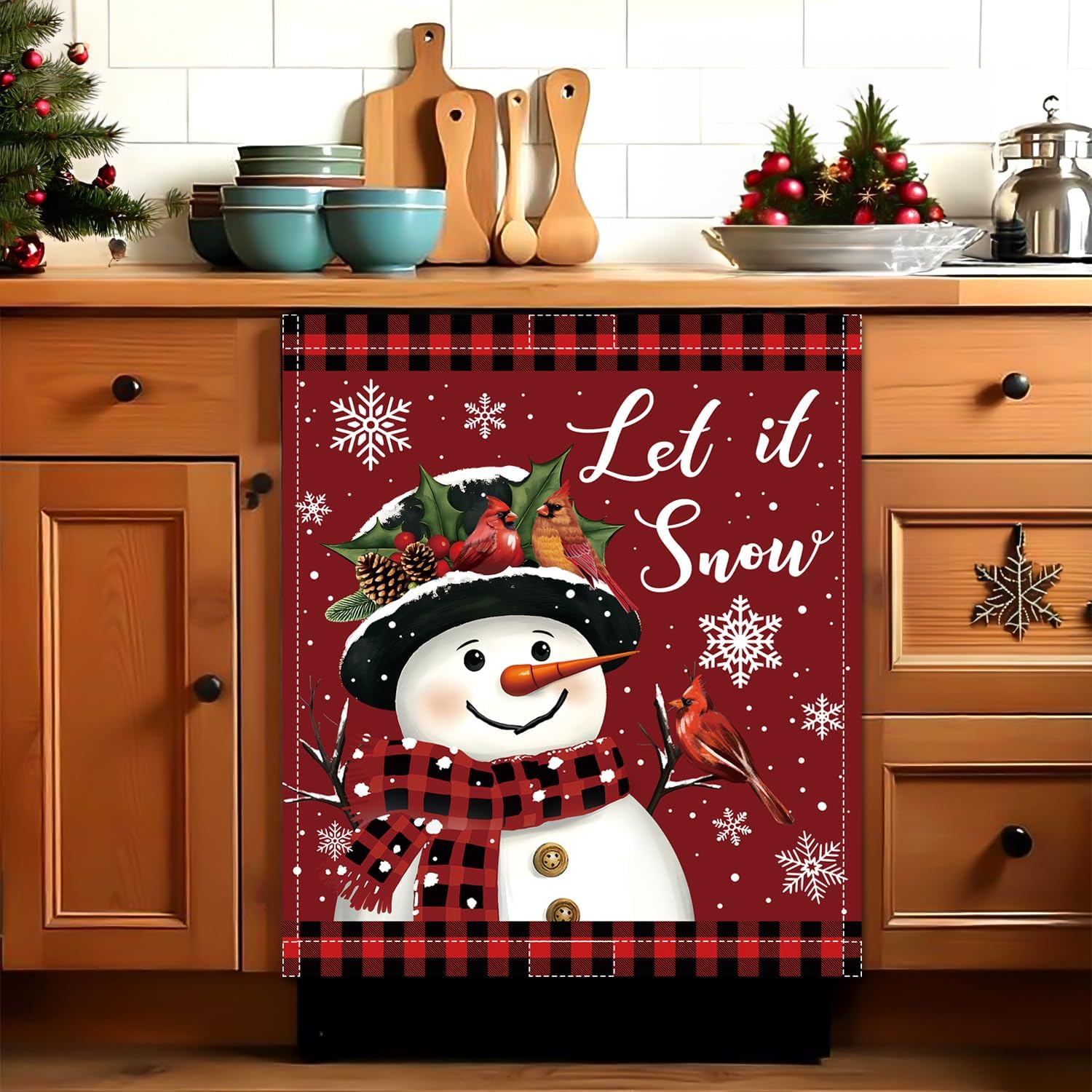 Christmas Dishwasher Magnet Cover, 23x26In Let it Snow Snowman Dishwasher Magnet Sticker for Kitchen Decoration Funny Refrigerator Magnet Cover Fridge Panel Decal Refrigerator Magnet Cover