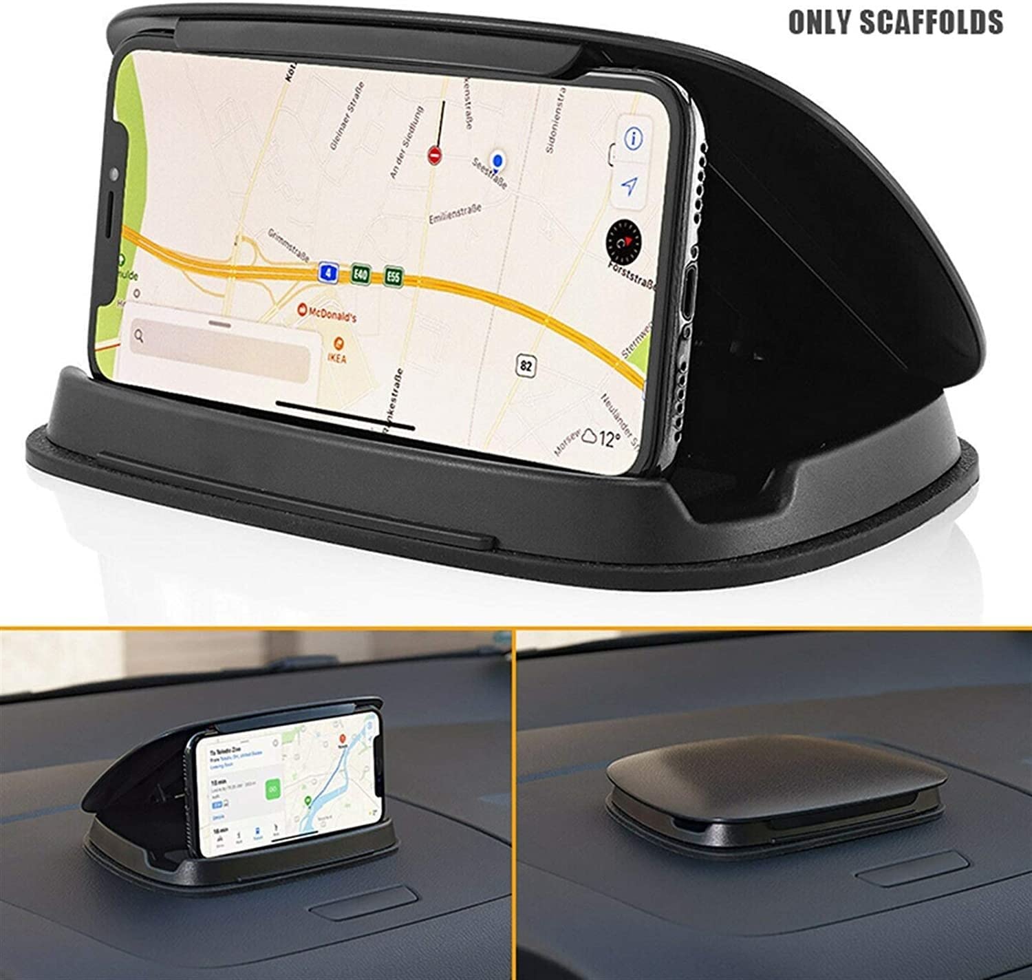 Smartfon Uchwyt Do Samochodu Uchwyt samochodowy Uniwersalny uchwyt do deski rozdzielczej samochodu 180 X 130 X 25 mm Do telefonu komórkowego GPS Wspornik Nawigacyjny (Color : Black)