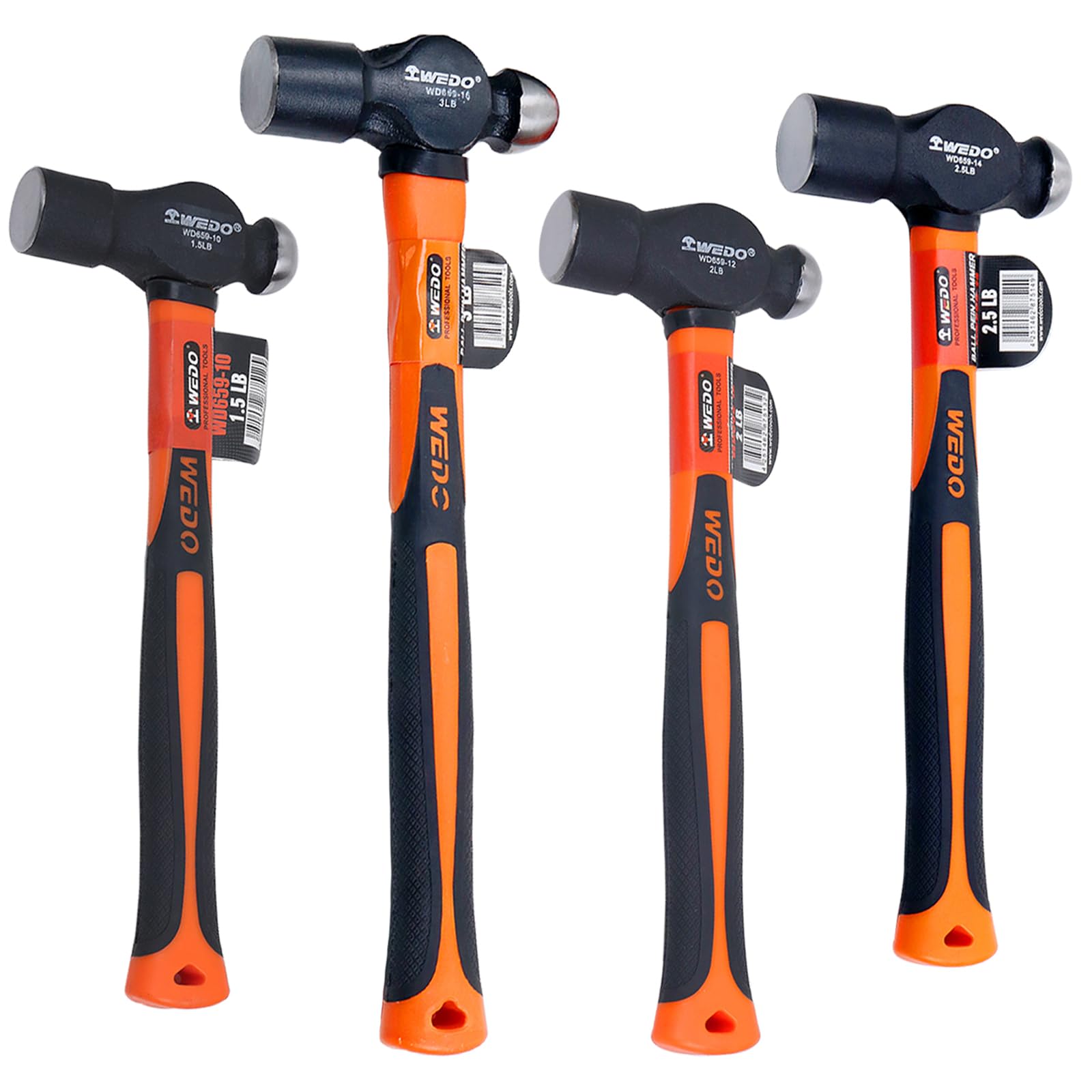 WEDO Ball Peen Hammer Set, 4 Piece, 1.5lb,2lb,2.5lb,3lb, Ball Peen Hammer Kit, with Fiberglass Handle, High Carbon Steel, Shock Resistant, Non-Slip Handle, Die-Forged โ image 1