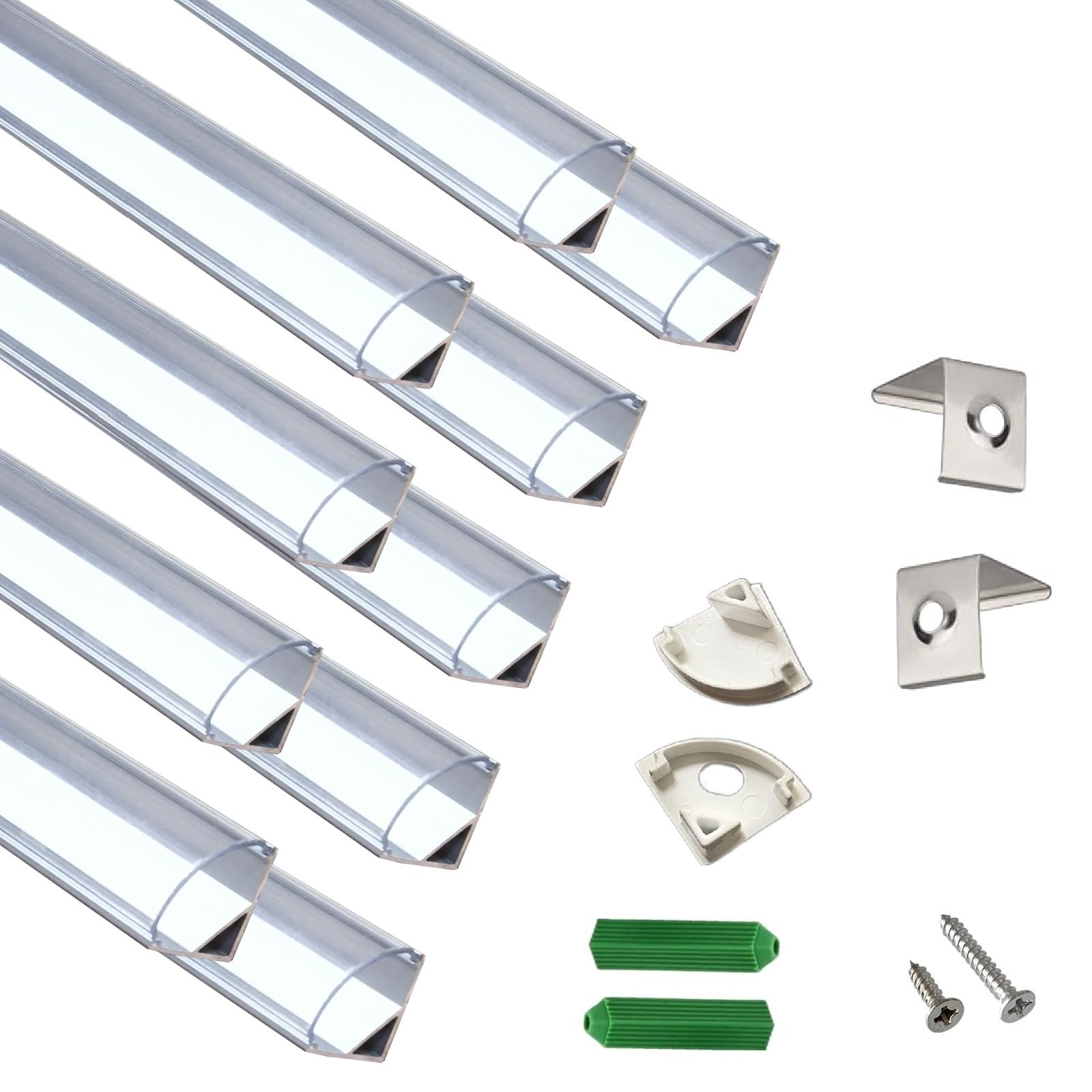 10-pack 3.28ft v shape led strip aluminum channel with clear cover, extruded alu track with transparent pc lens and mounting kit,easy cut and installed corner mount profile (10, 3.28ft)
