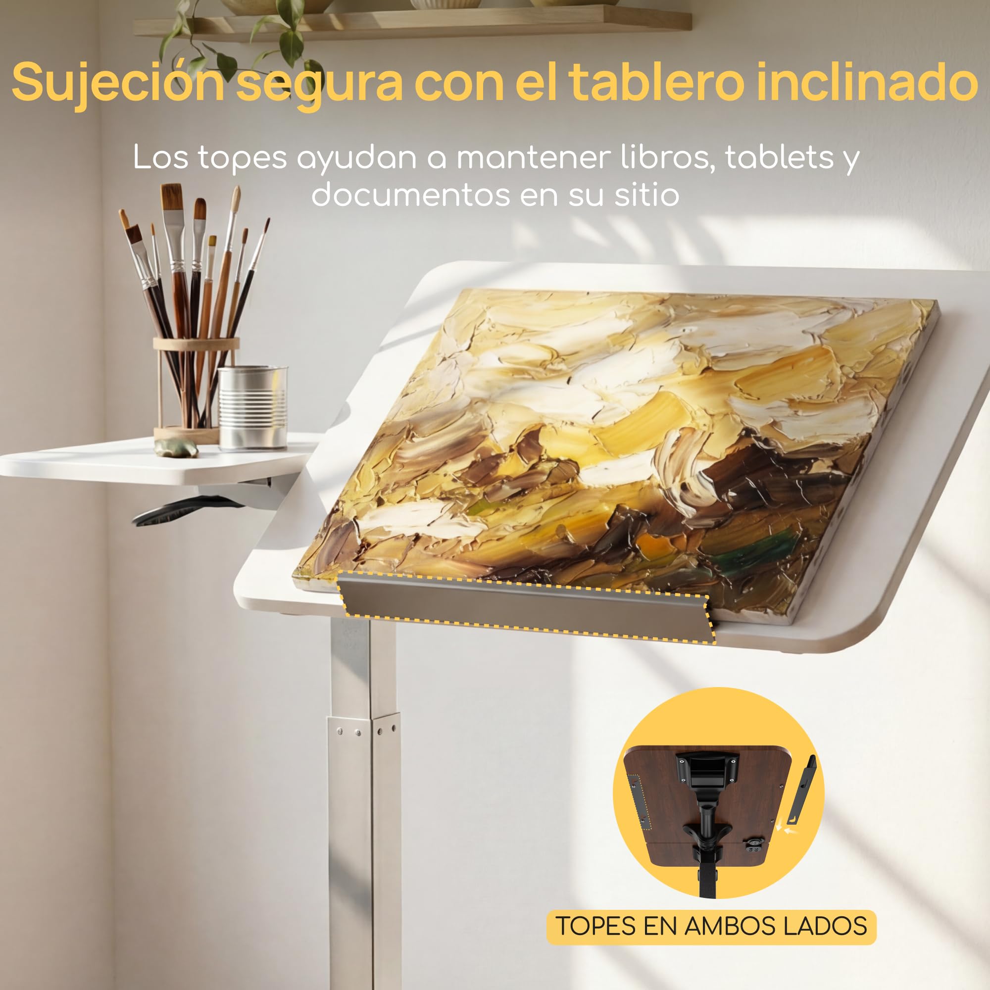 VIVIENDO Mesa Auxiliar para Cama con Ruedas, Blanco, Regulable en Altura 68–108 cm con Pistón de Gas, Mesa para Ordenador Portátil con Tablero Inclinable, para Cama, Sofá y Oficina, 70 x 40 cm
