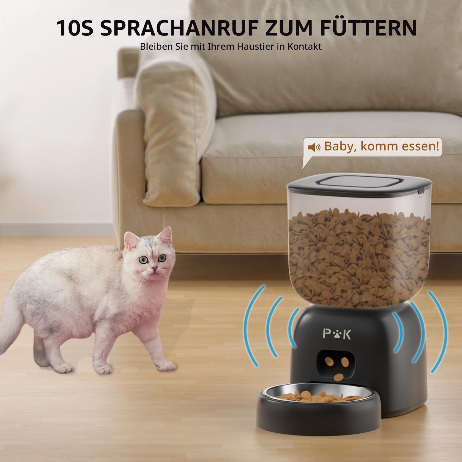 PUPPY KITTY Futterautomat Katze, 2,4G WiFi App-Steuerung Automatischer Futterspender Katze mit Edelstahlschüssel, Leicht zu Reinigen, 10S Aufnahmefunktion, 1-10 Mahlzeiten pro Tag