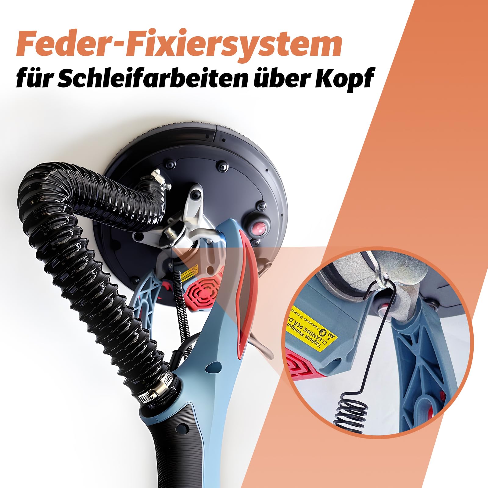 FANZWORK Trockenbauschleifer mit Bürstenlosem EC-Motor 900W, ULTRA-Leicht, 225mm Schleifgiraffe, bis 2300 U/min, Länge bis 1,9m, inkl. LED, 3,8m Kabel, Schleifscheiben, Sauger-Adapter, Tragkoffer