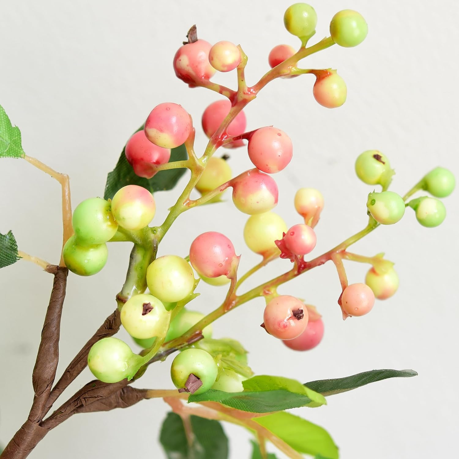 FiveSeasonStuff Artificial Fruit Holly Berries Decoration with Soft Bendable Stems for Vases, Bouquets and Floral Arrangements 10 Stem Twigs (Subtle Pink)