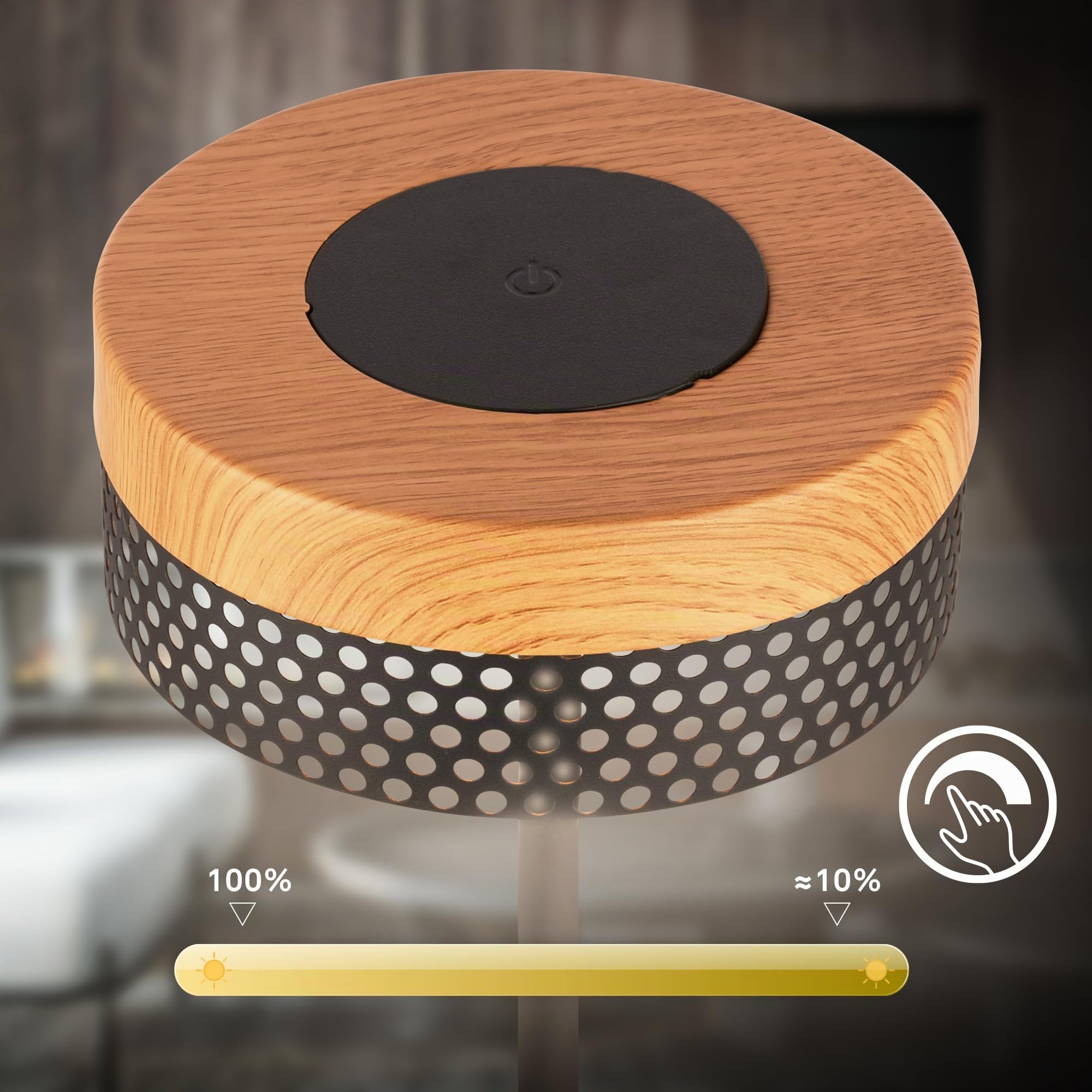 BRILONER - Lampe de table sans fil LED IP44 avec touch, à intensité variable, batterie remplaçable, lampe de chevet sans fil, lampe de salon à poser, 16x35 cm, noir bois