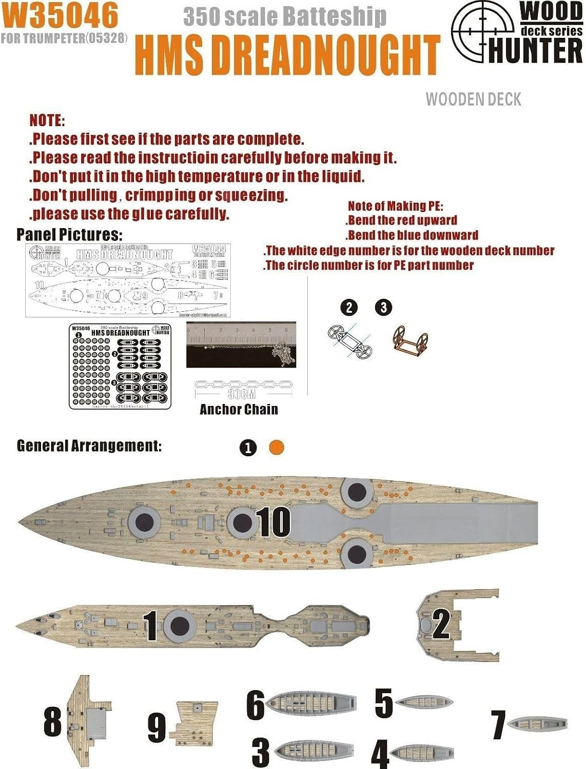 W35046 1/350 Wood Deck BATTESHIP HMS DREADNOUGHT for Trumpeter 05328