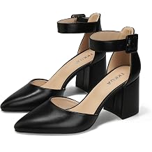 Womens Pointed-Toe Ankle Strap High Heels with 3-Inch Chunky Heel